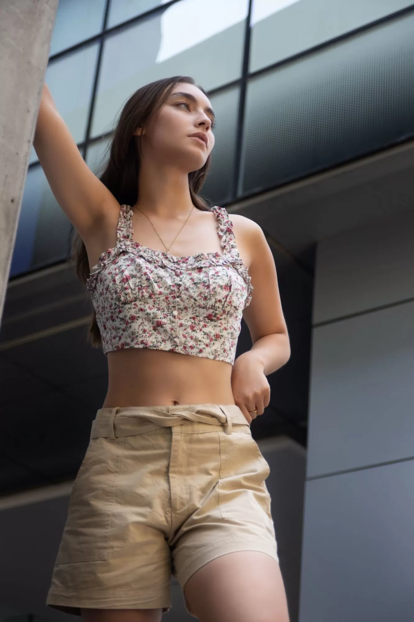 Crop Tops^Double Second Floral Print Crop Top With Frill Straps White