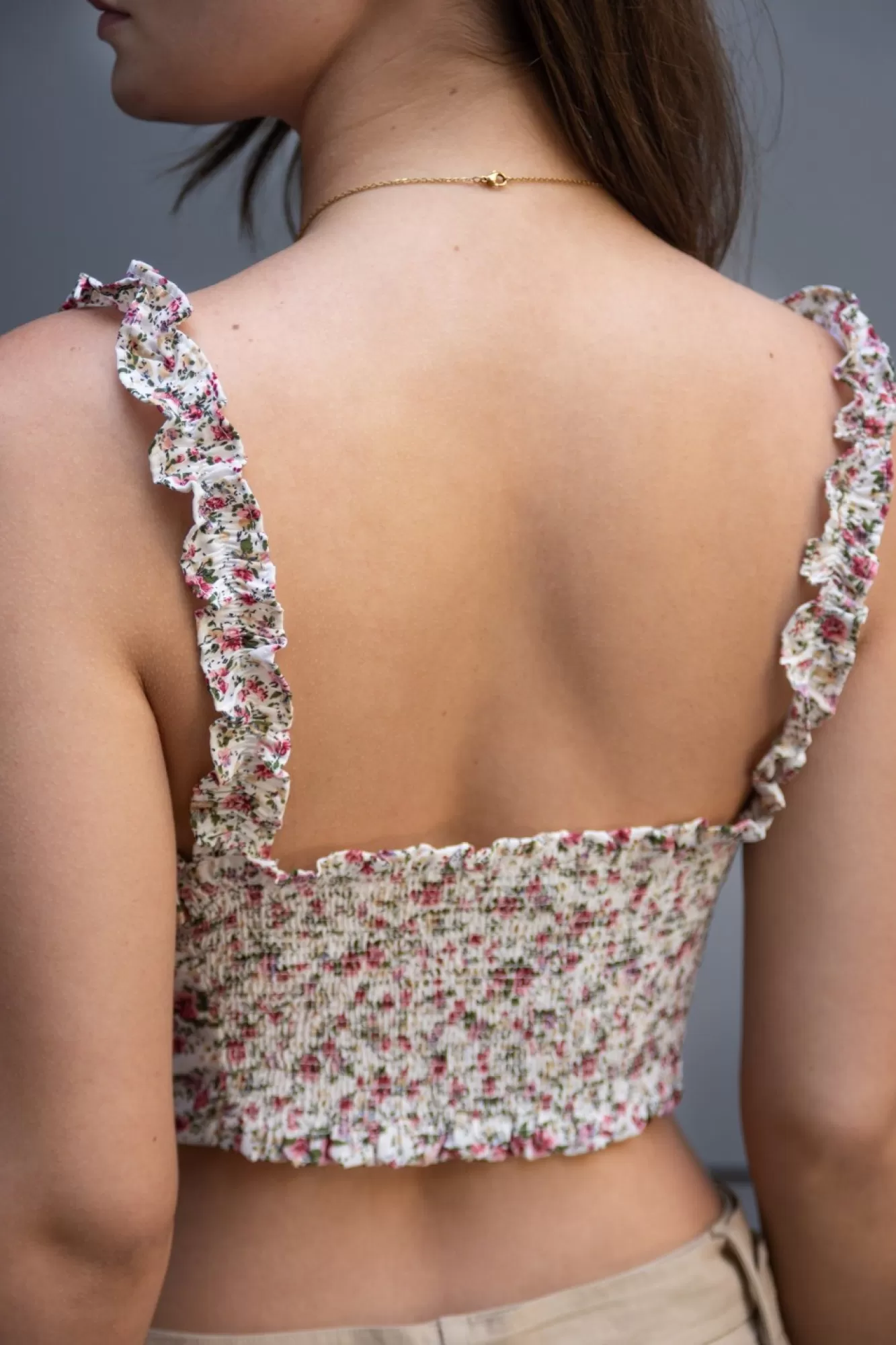 Crop Tops^Double Second Floral Print Crop Top With Frill Straps White