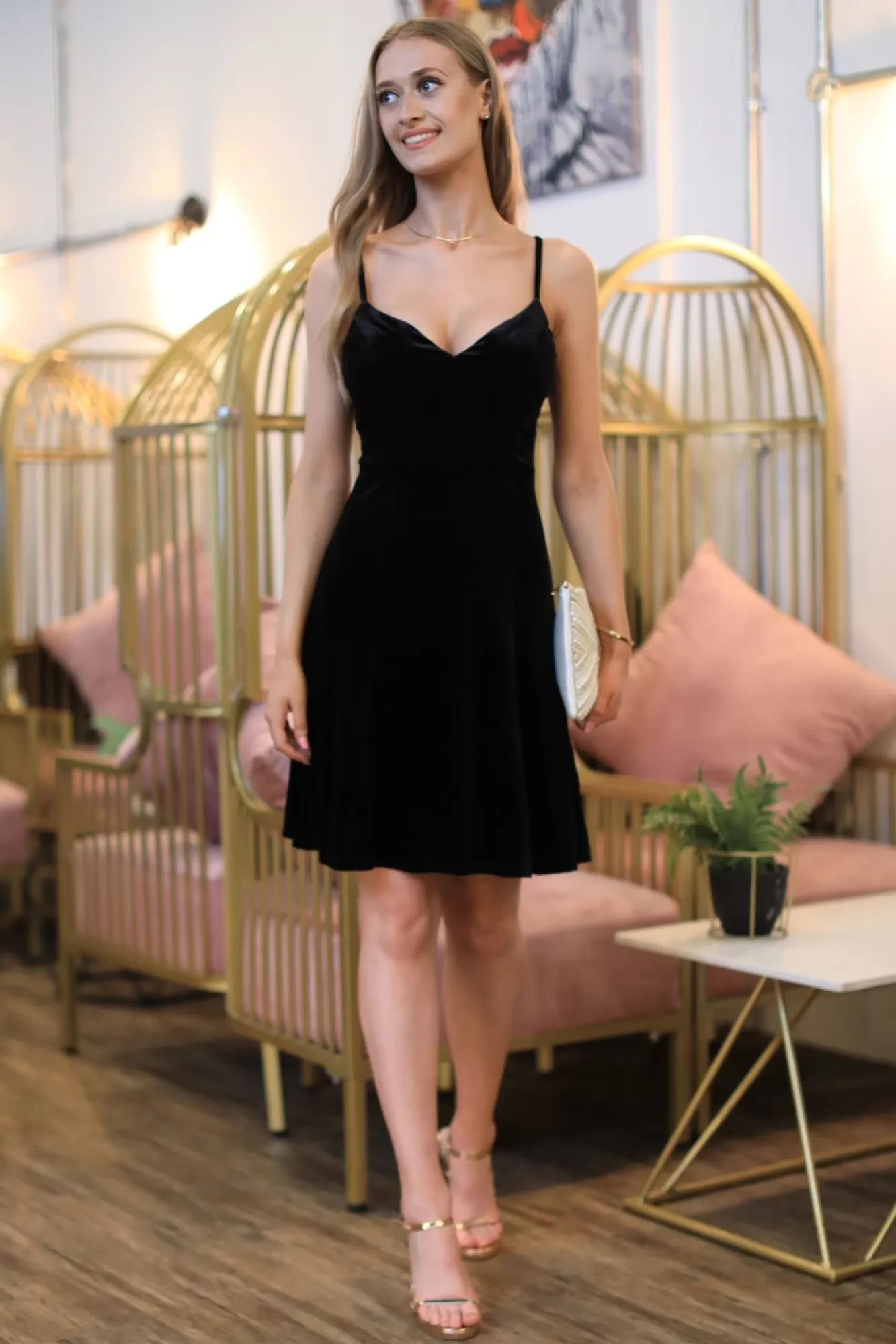 Mini Dresses^Double Second Sweetheart Neck Velvet Skater Dress Black