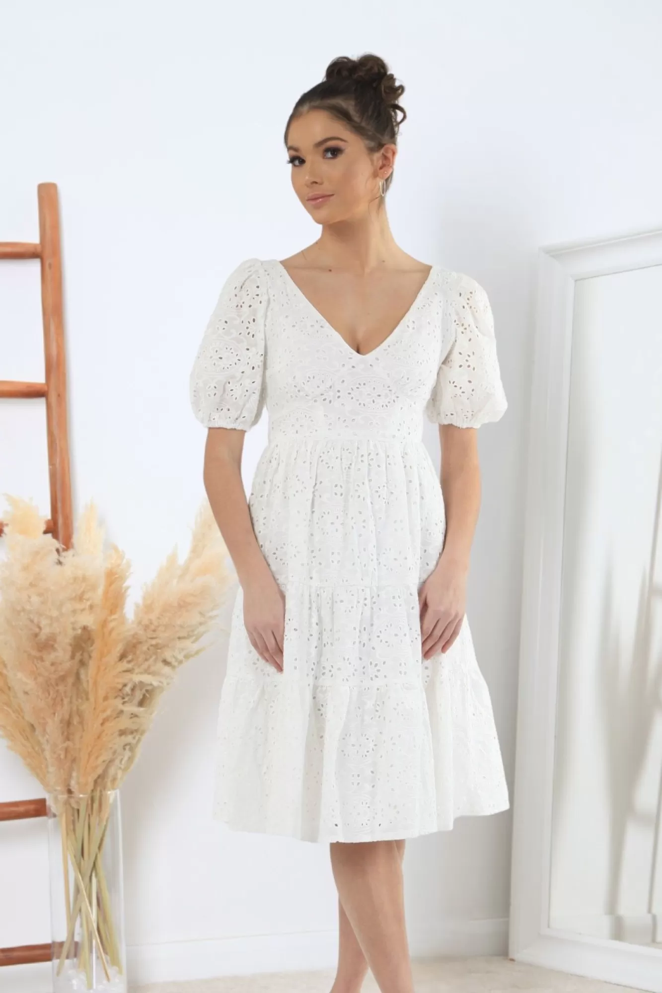Mini Dresses^Double Second Tiered Broderie Dress White