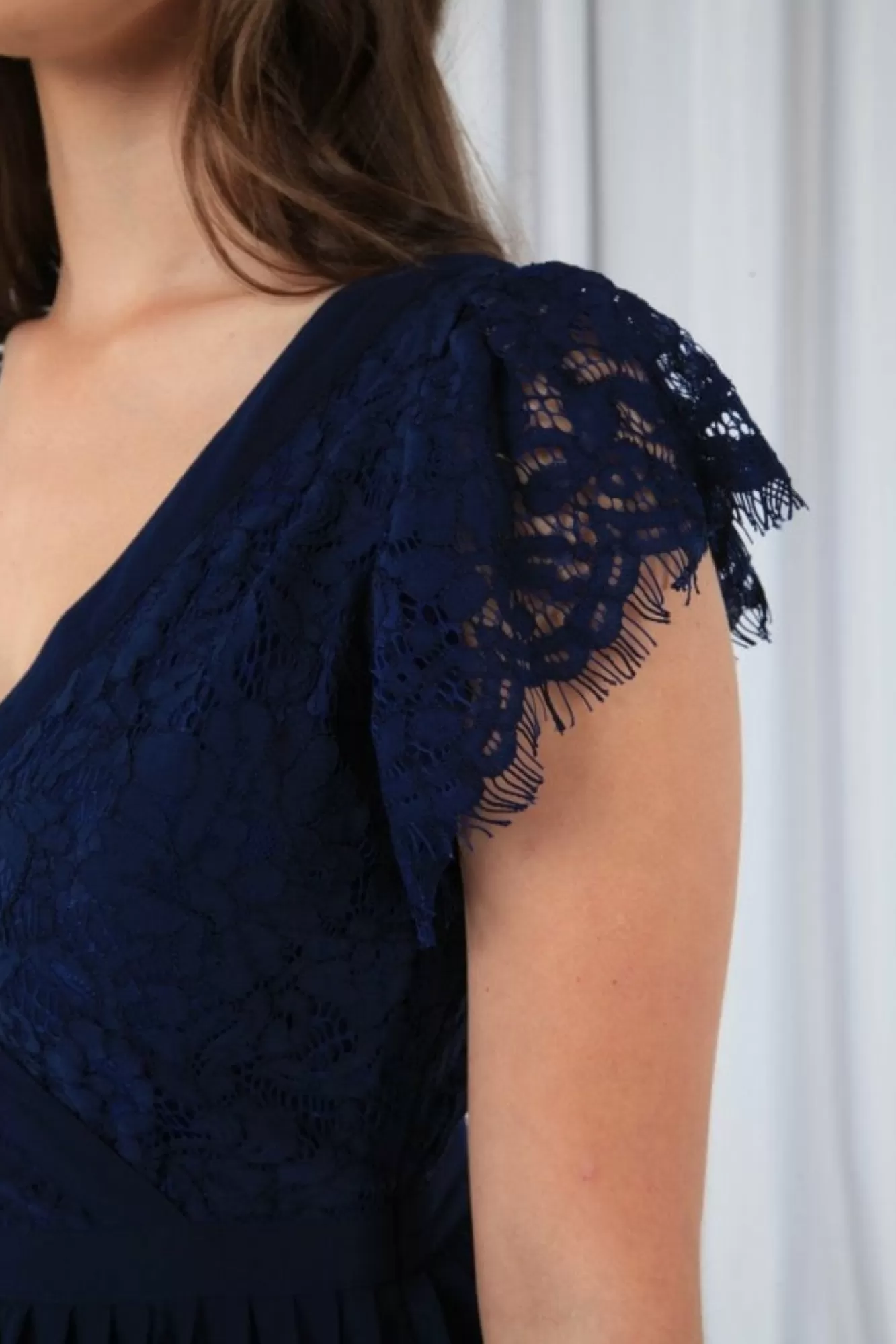Mini Dresses^Double Second Wrap Lace Chiffon Dress Navy