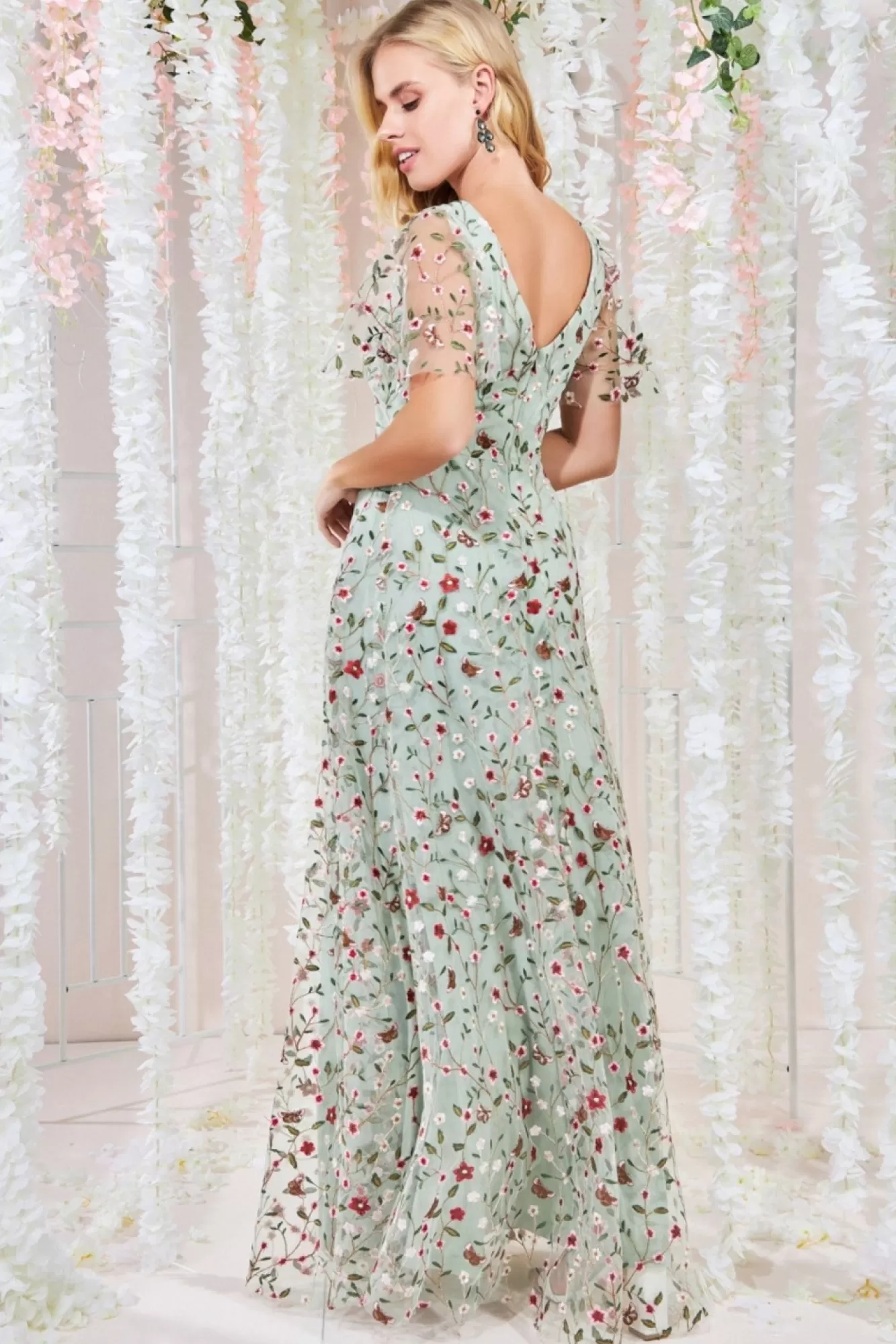 Maxi Dresses^* Flutter Sleeve Floral Embroidered Maxi Sagegreen