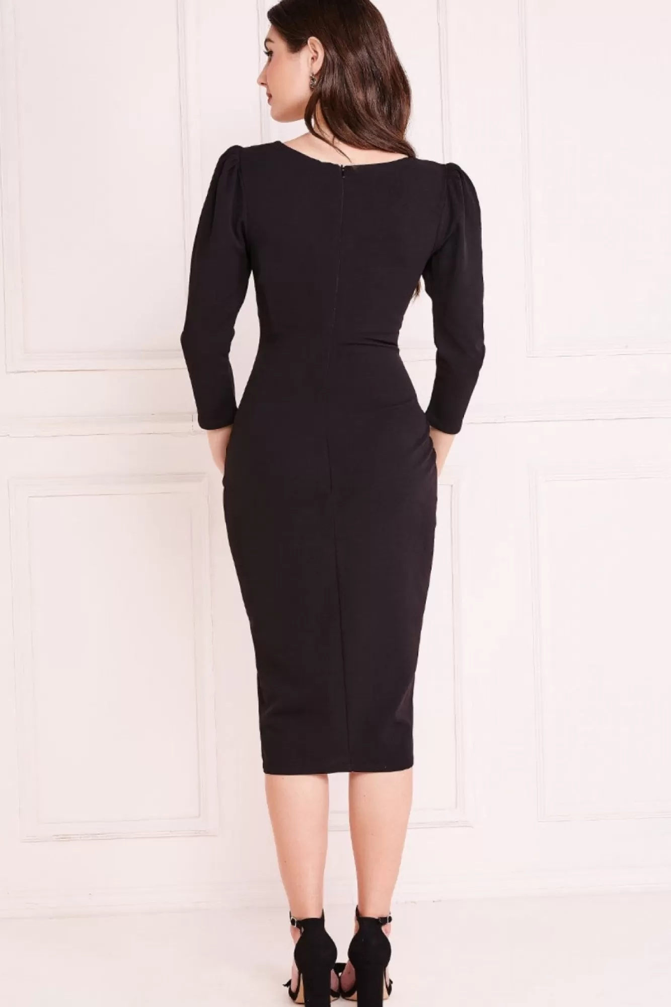 Midi Dresses^* Front Wrap Pleated Scuba Midi Dress Black