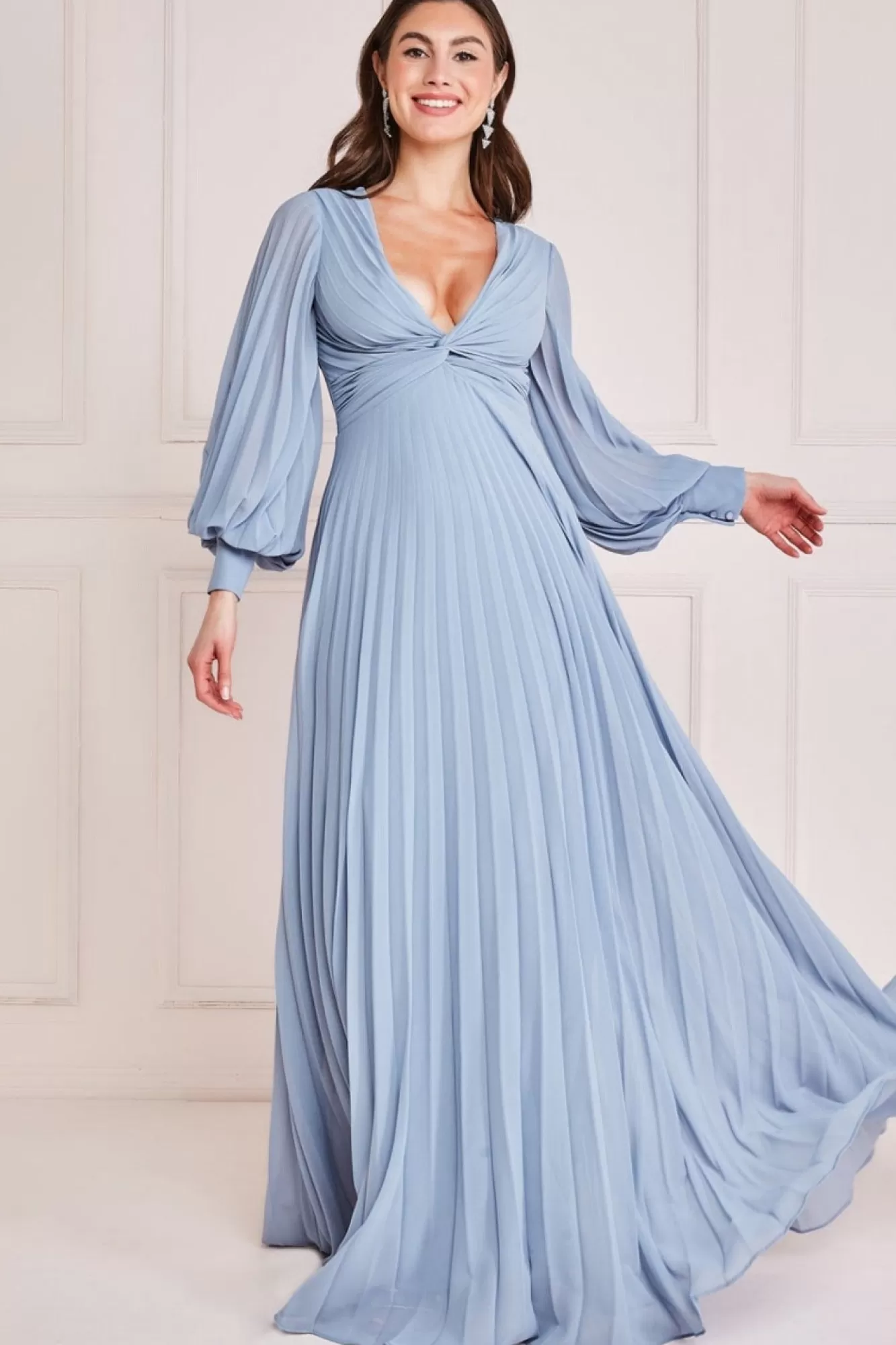 Maxi Dresses^* Fully Pleated Chiffon Maxi Dress Blue