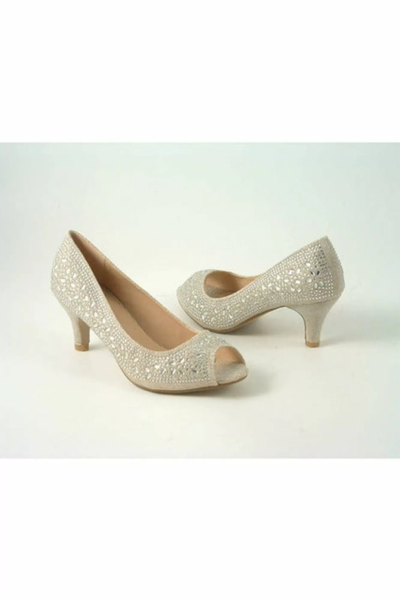Mid Heels^Glitz Shoes Margo Glitter Diamante Mid Heel Peep Toe Shoe
