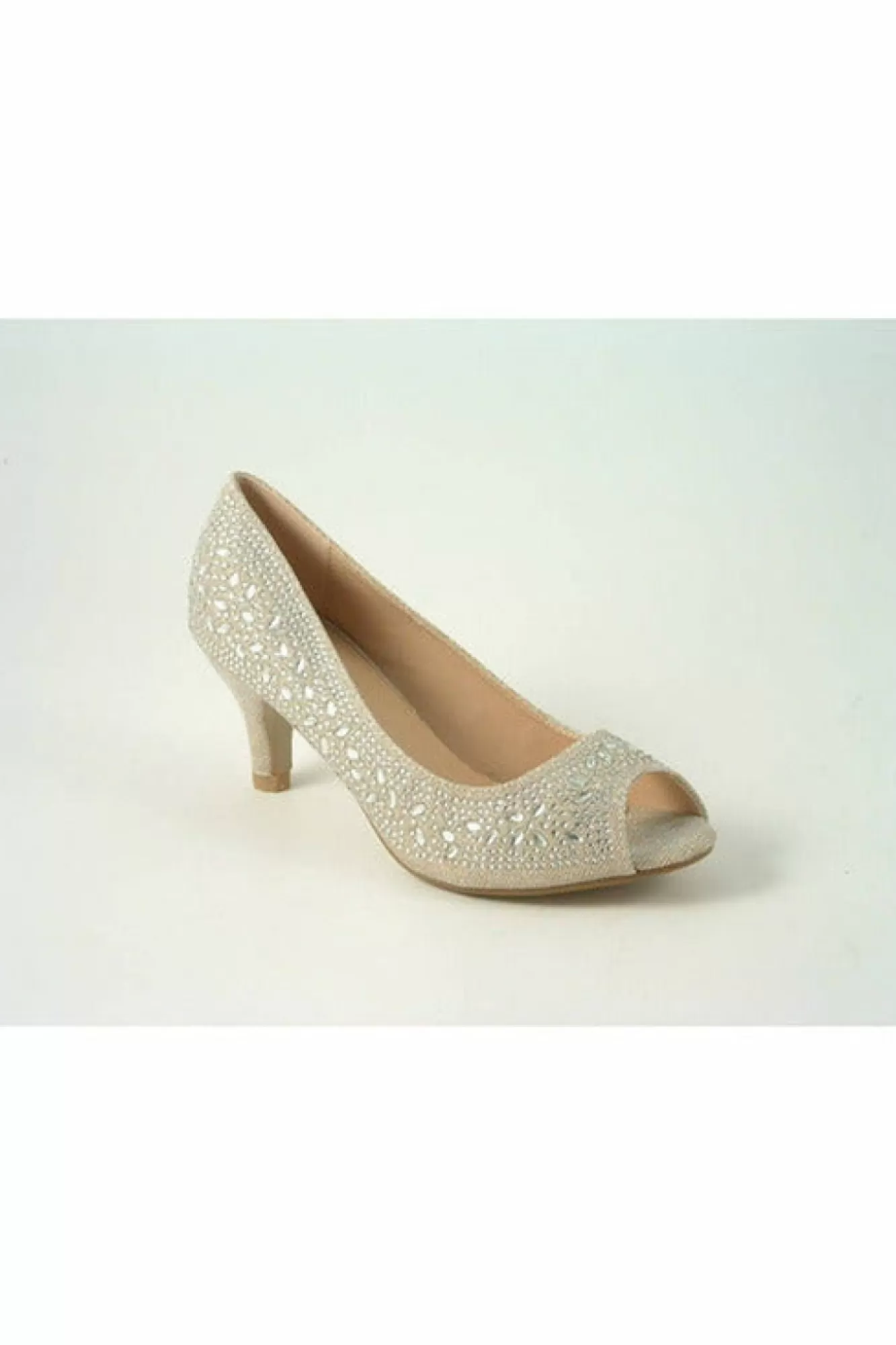 Mid Heels^Glitz Shoes Margo Glitter Diamante Mid Heel Peep Toe Shoe