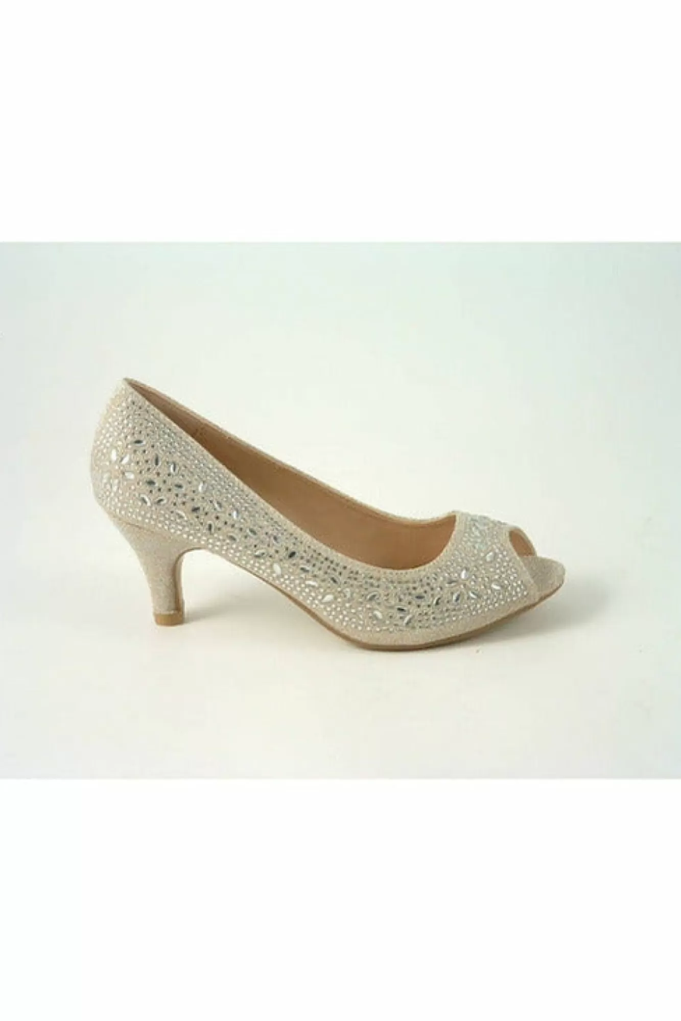 Mid Heels^Glitz Shoes Margo Glitter Diamante Mid Heel Peep Toe Shoe