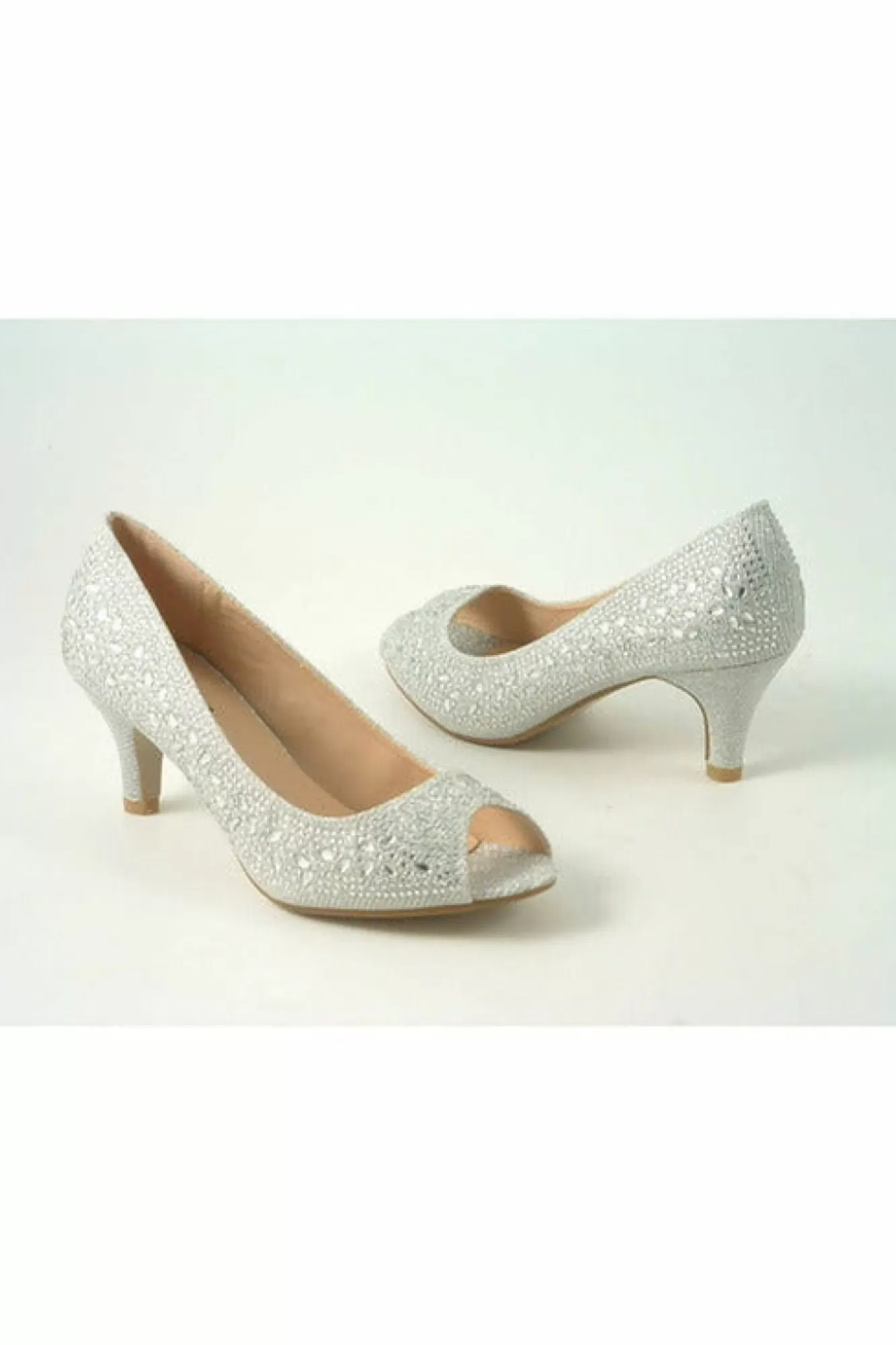 Mid Heels^Glitz Shoes Margo Glitter Diamante Mid Heel Peep Toe Shoe