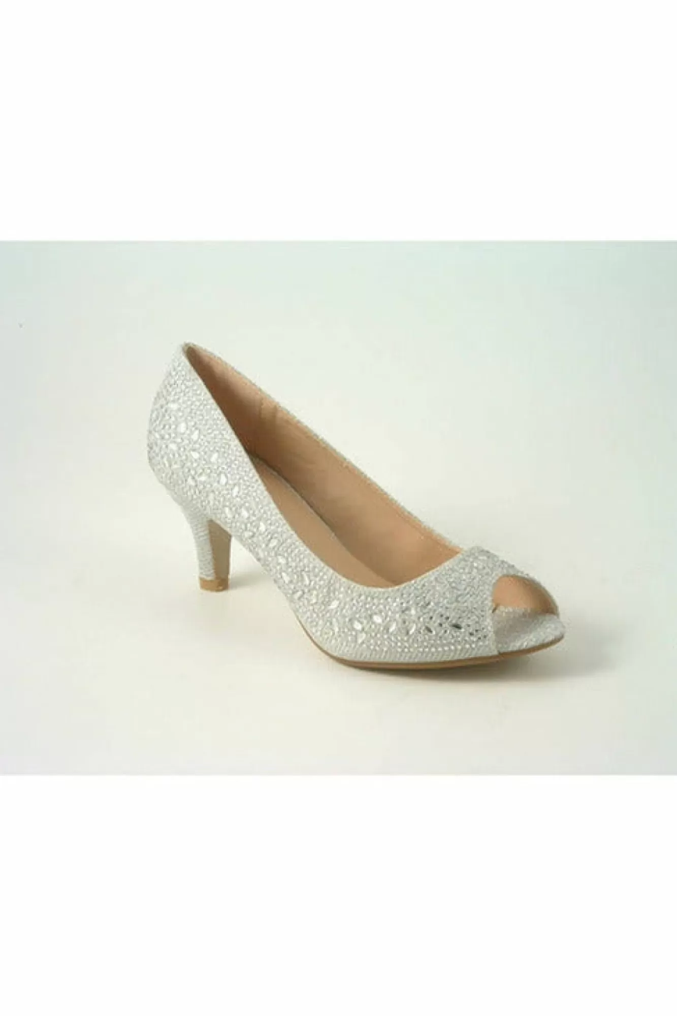 Mid Heels^Glitz Shoes Margo Glitter Diamante Mid Heel Peep Toe Shoe