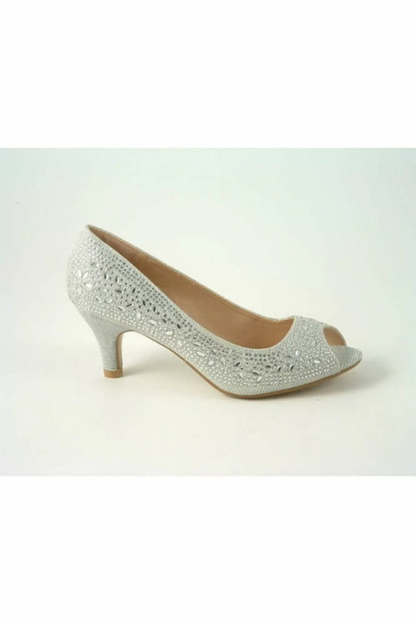 Mid Heels^Glitz Shoes Margo Glitter Diamante Mid Heel Peep Toe Shoe