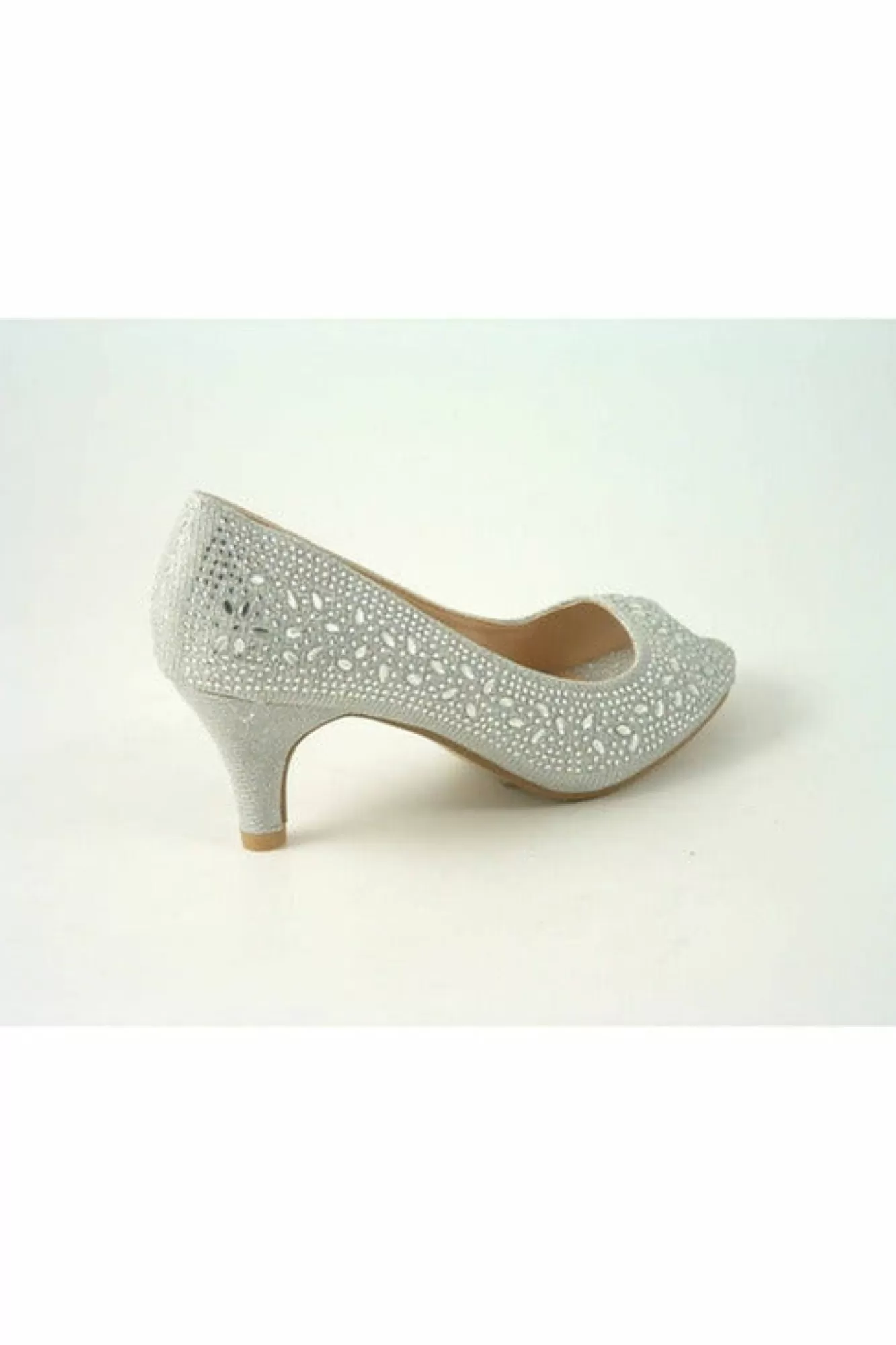 Mid Heels^Glitz Shoes Margo Glitter Diamante Mid Heel Peep Toe Shoe