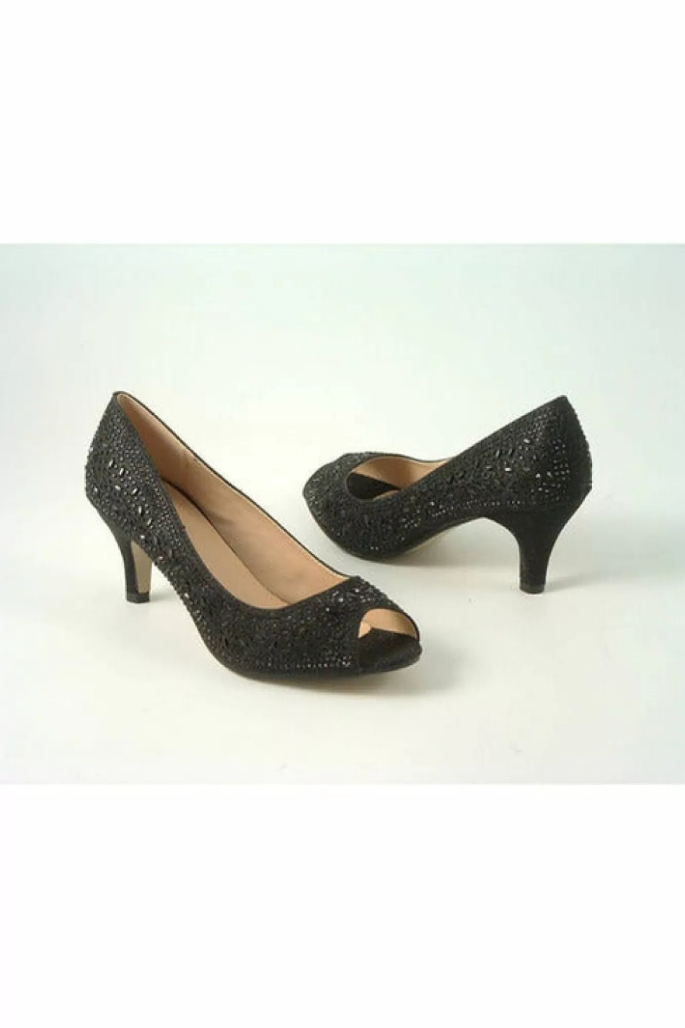 Mid Heels^Glitz Shoes Margo Glitter Diamante Mid Heel Peep Toe Shoe