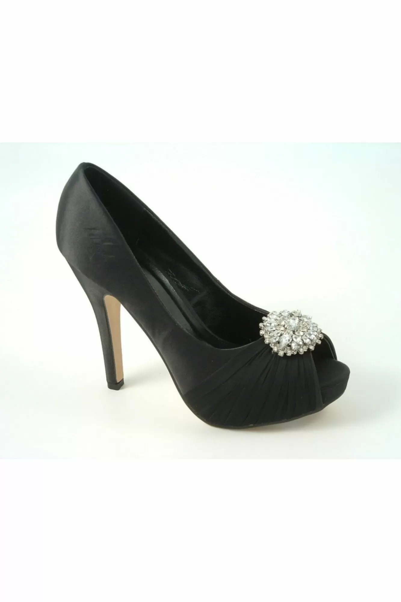 High Heels^Glitz Shoes Ripley Sabatine Fee 888 Satin Peep Toe Platform Black