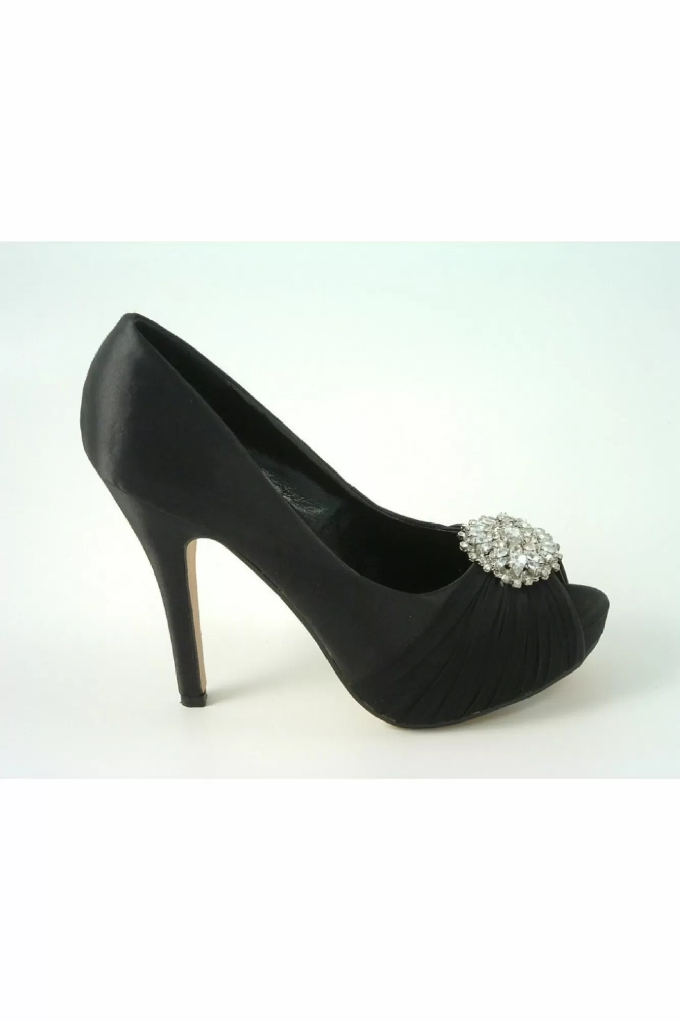 High Heels^Glitz Shoes Ripley Sabatine Fee 888 Satin Peep Toe Platform Black