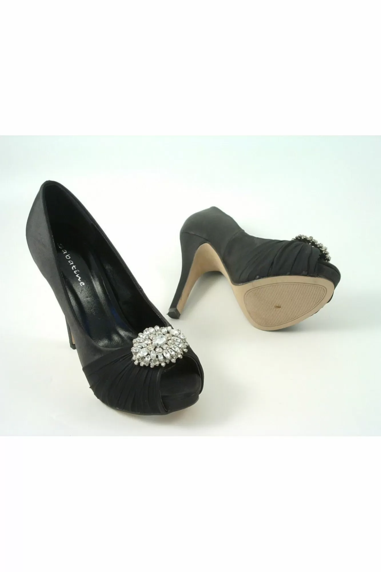 High Heels^Glitz Shoes Ripley Sabatine Fee 888 Satin Peep Toe Platform Black