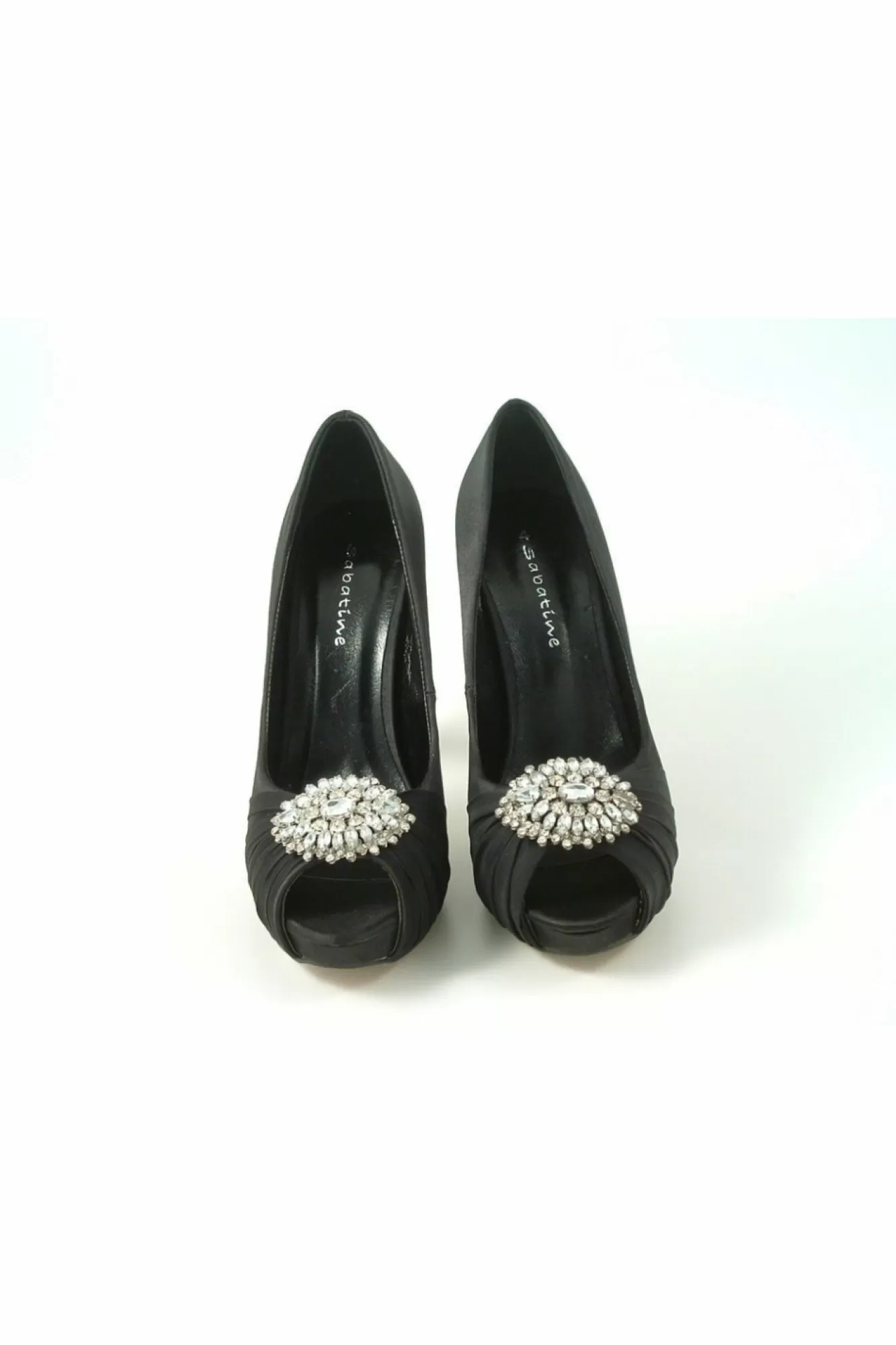 High Heels^Glitz Shoes Ripley Sabatine Fee 888 Satin Peep Toe Platform Black
