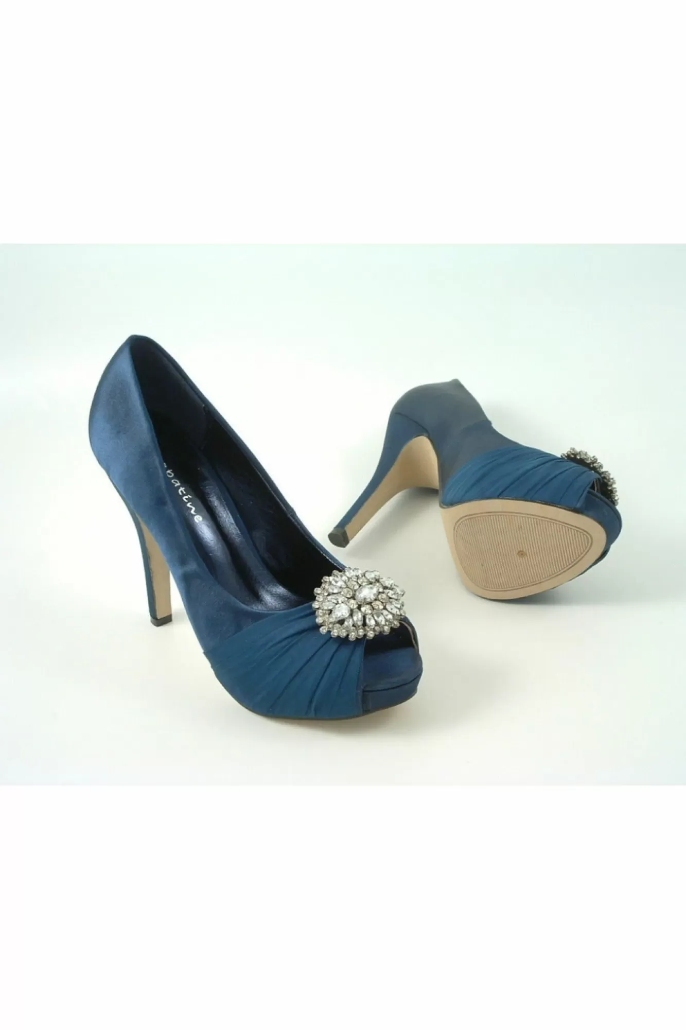 High Heels^Glitz Shoes Sabatine Fee 888 Platform Satin Peep Toes Navy