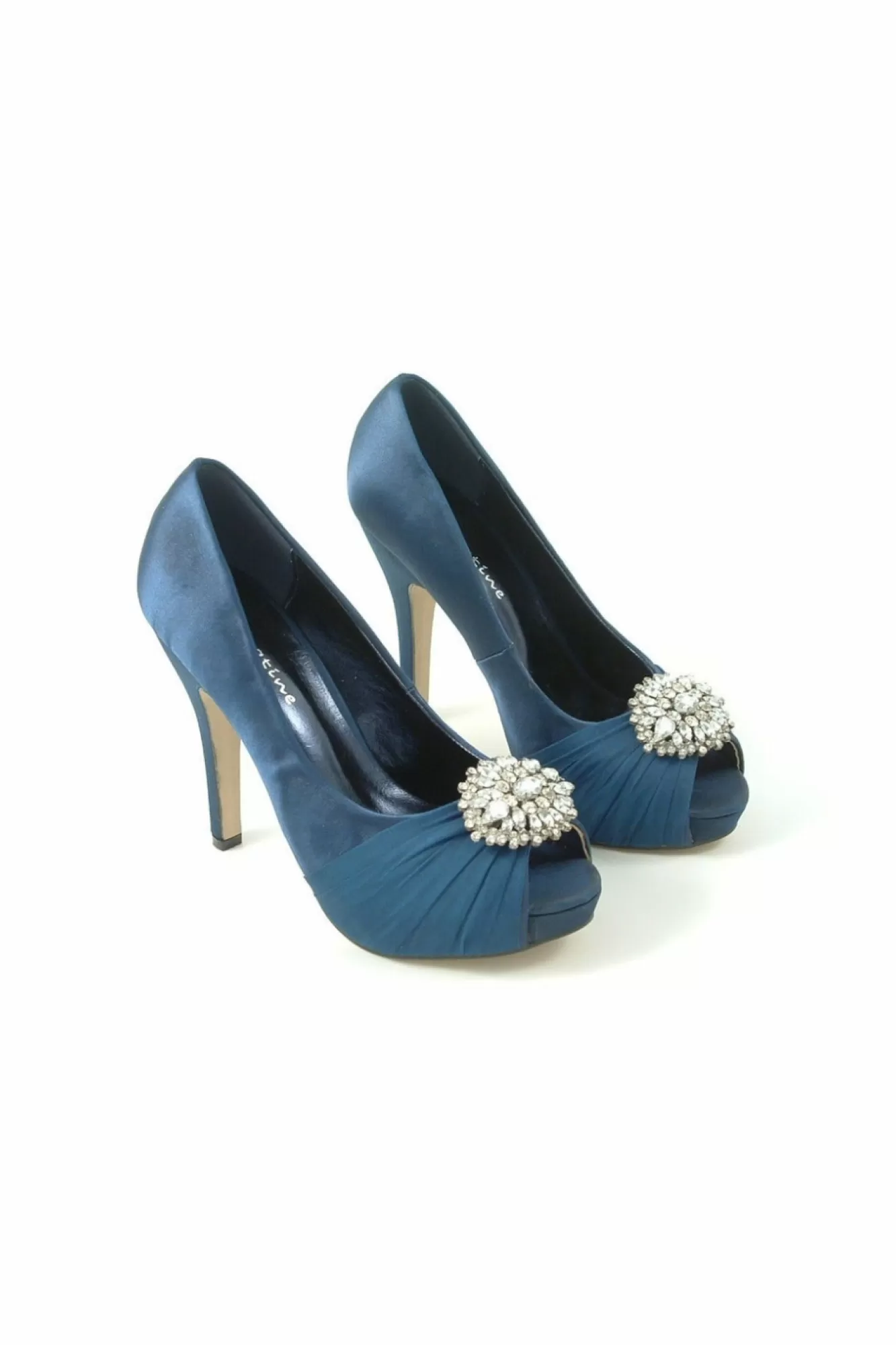 High Heels^Glitz Shoes Sabatine Fee 888 Platform Satin Peep Toes Navy