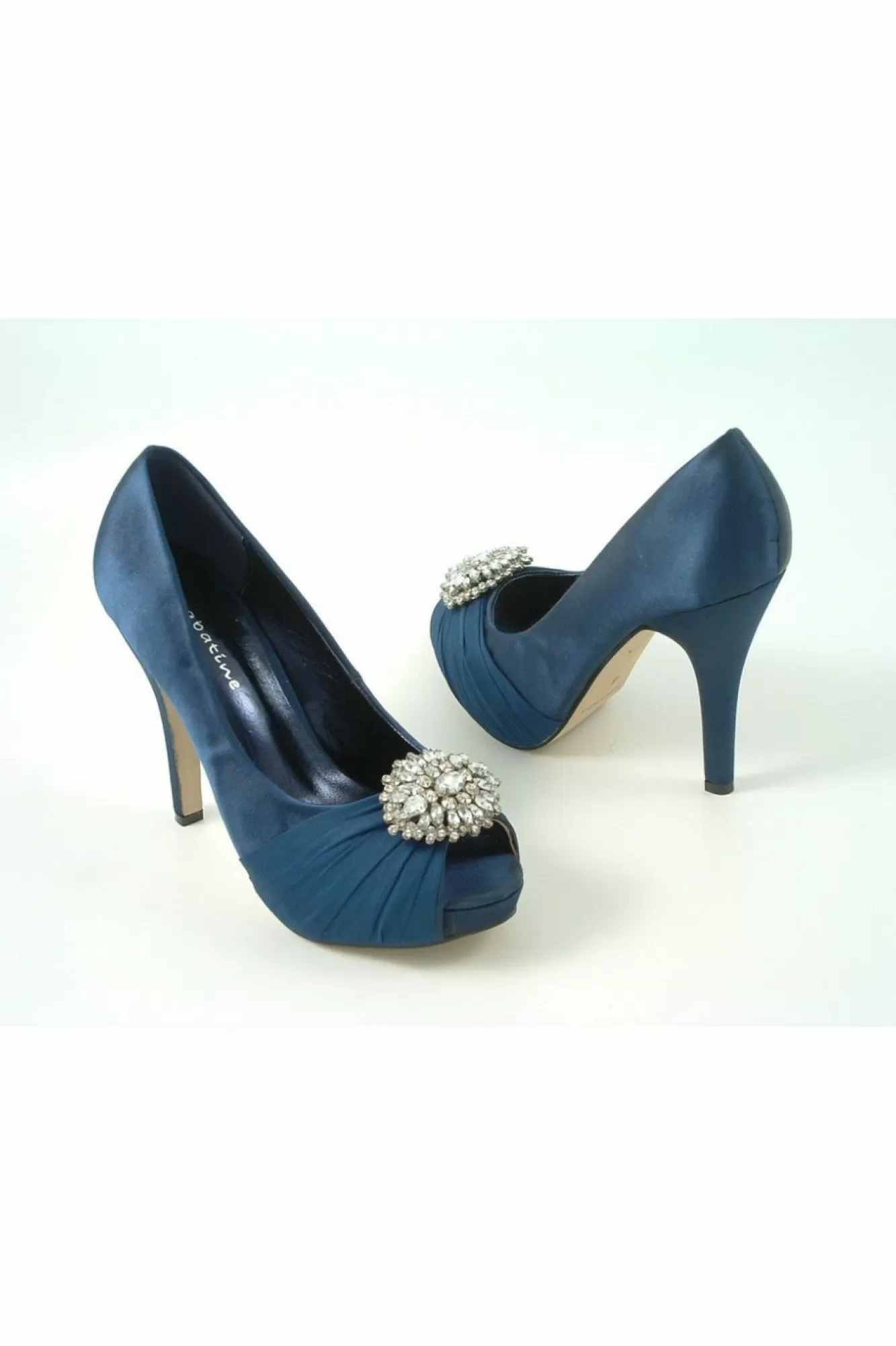 High Heels^Glitz Shoes Sabatine Fee 888 Platform Satin Peep Toes Navy