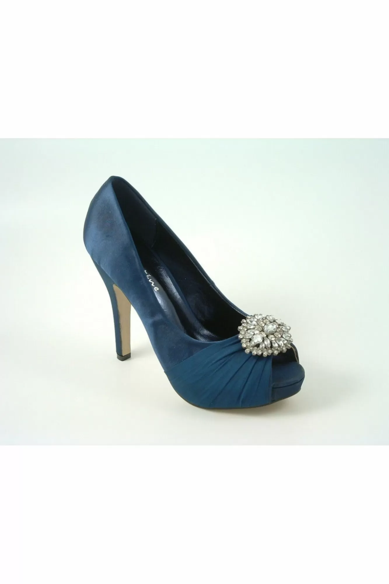 High Heels^Glitz Shoes Sabatine Fee 888 Platform Satin Peep Toes Navy