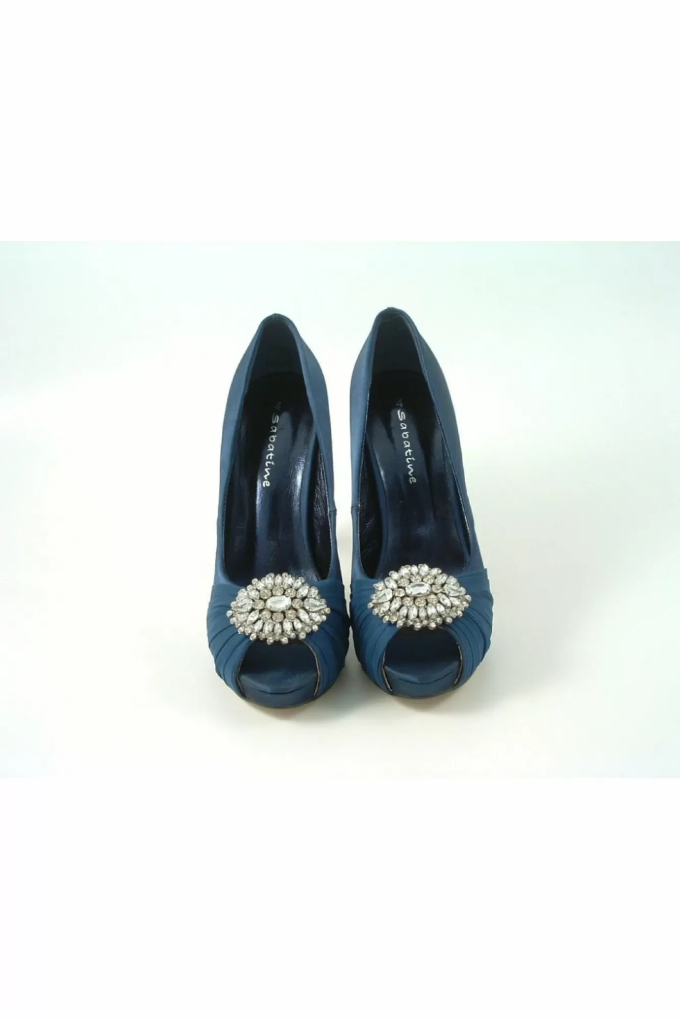 High Heels^Glitz Shoes Sabatine Fee 888 Platform Satin Peep Toes Navy
