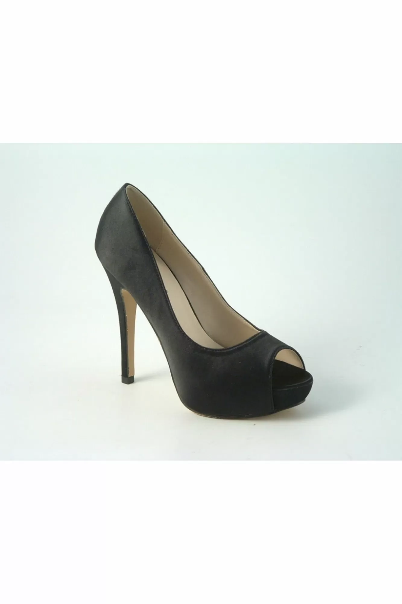High Heels^Glitz Shoes Sabatine Satin Platform Heels With Peep Toe Black