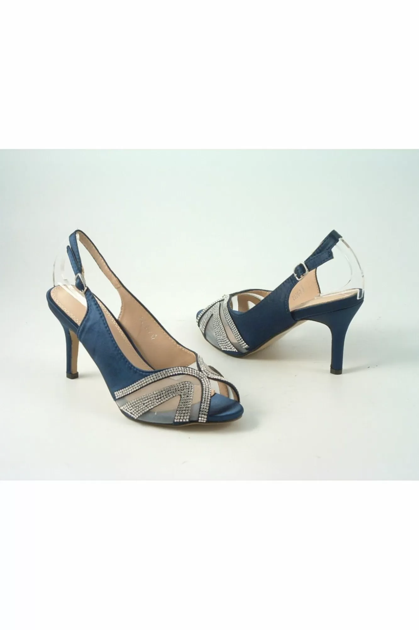 Mid Heels^Glitz Shoes Sienna Diamante Peep Toe Sling Back Mid Heel Navy