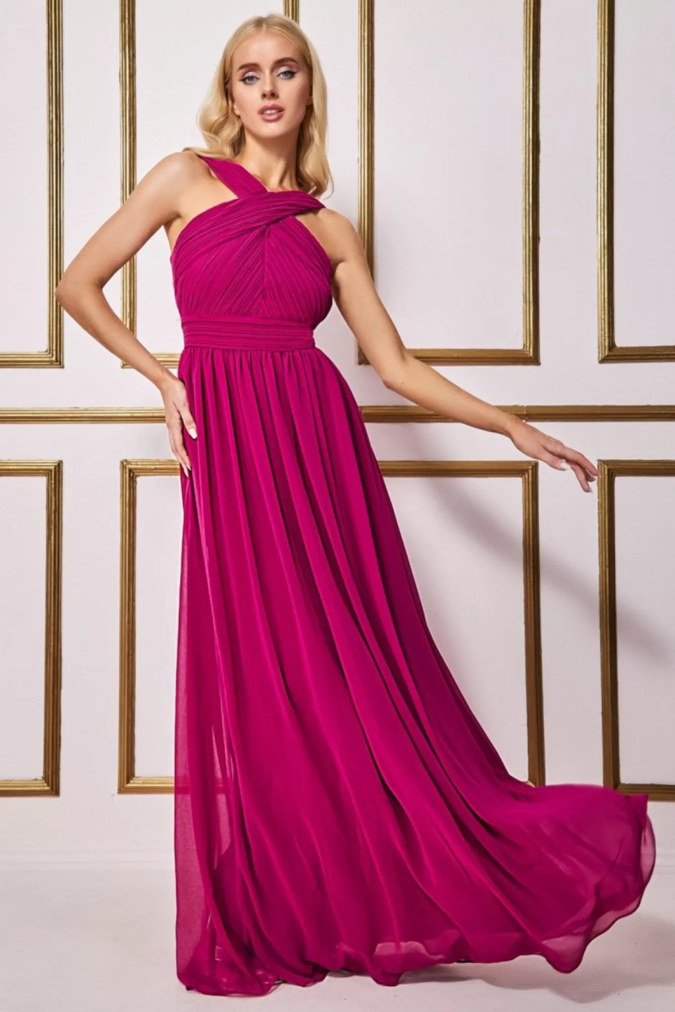 Maxi Dresses^* Halter Neck Chiffon Maxi Dress Magenta