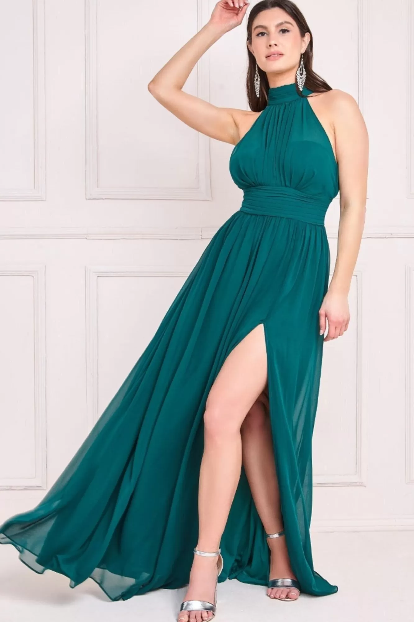 Maxi Dresses^* Halterneck Chiffon Maxi With Thigh Split Emerald