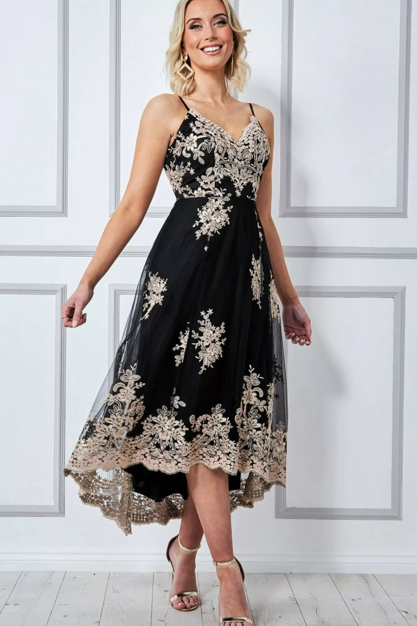 Midi Dresses^* High Low Scalloped Midi Dress Black