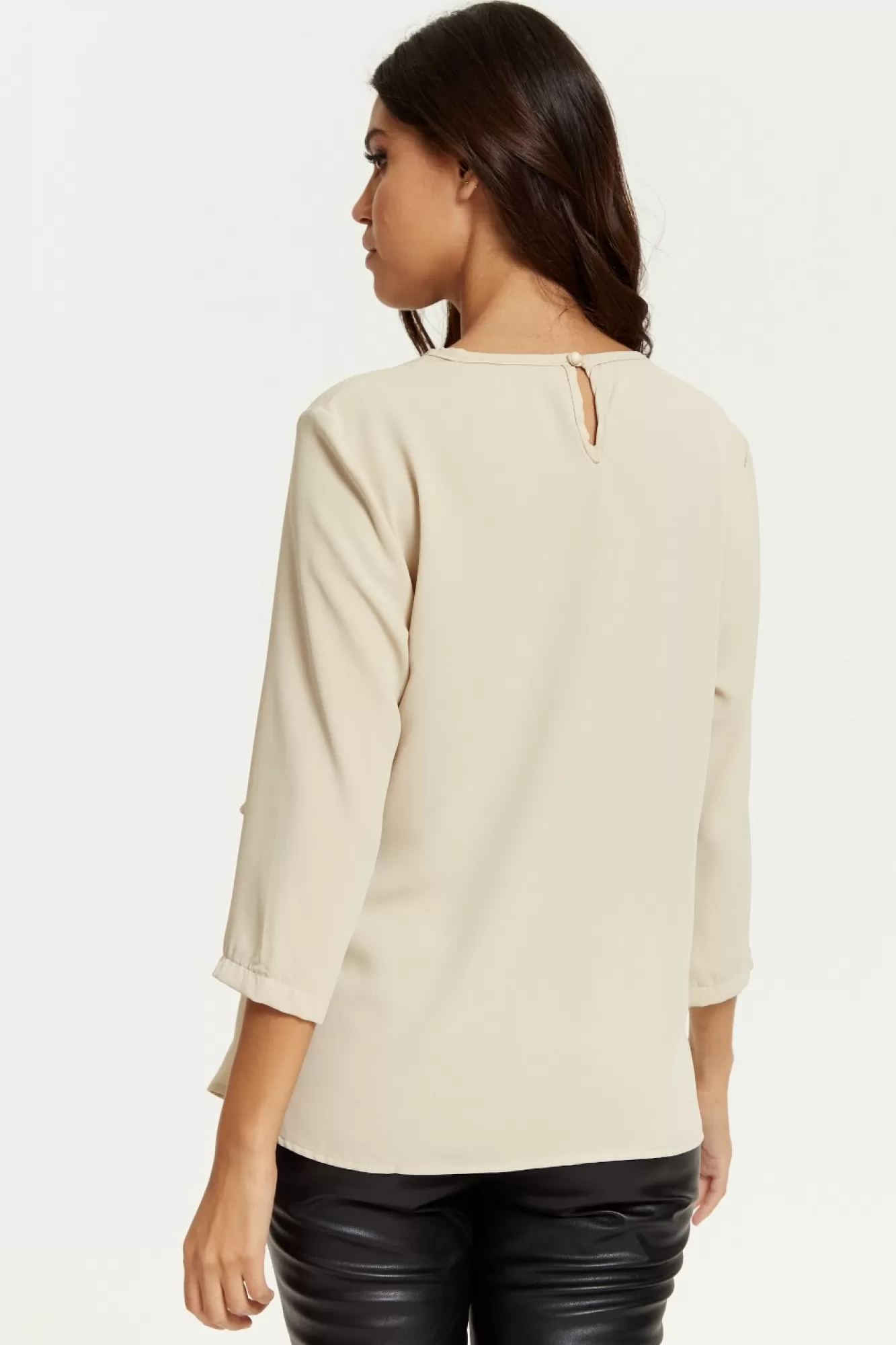Blouses^Hoxton Gal 3/4 Sleeves V Neck Layered Relaxed Fit Top Beige