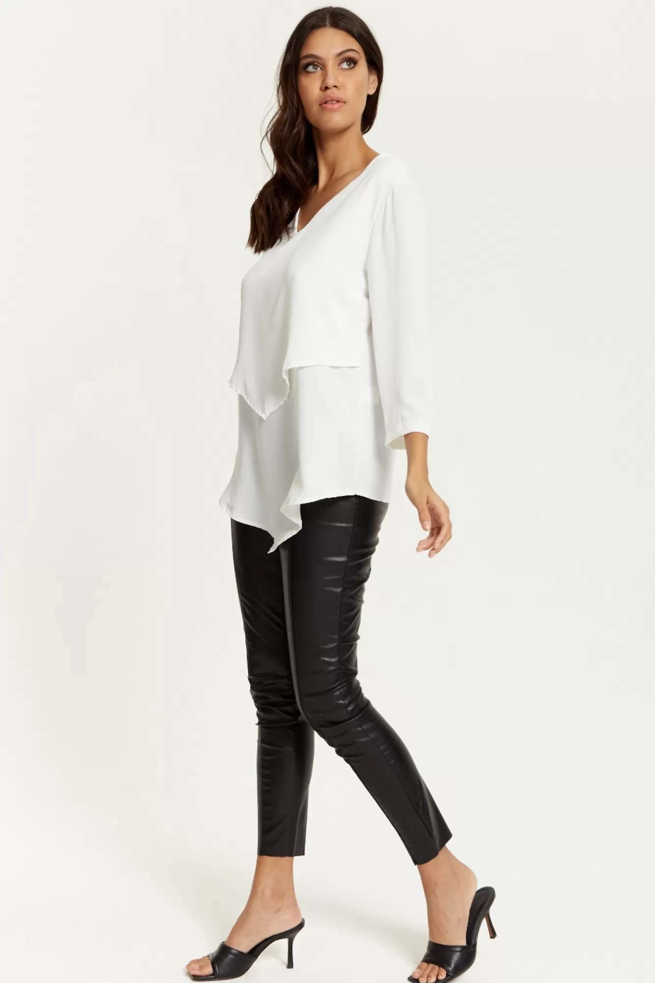 Blouses^Hoxton Gal 3/4 Sleeves V Neck Layered Relaxed Fit Top White