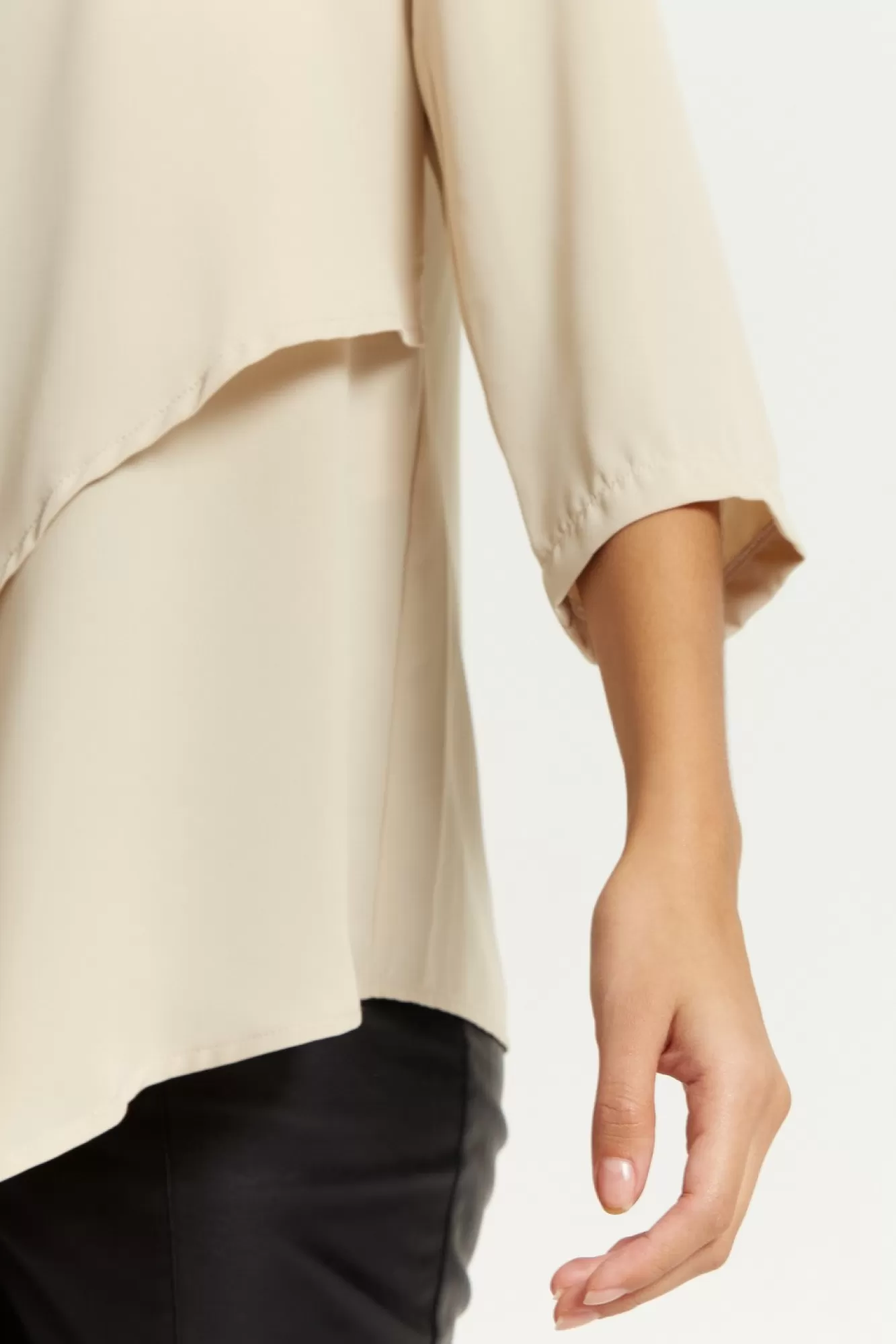 Blouses^Hoxton Gal 3/4 Sleeves V Neck Layered Relaxed Fit Top Beige