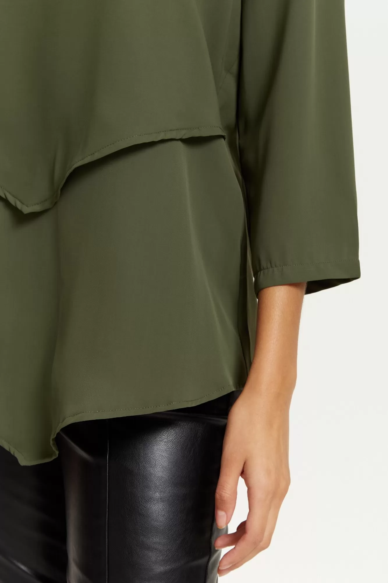 Blouses^Hoxton Gal 3/4 Sleeves V Neck Layered Relaxed Fit Top Khaki