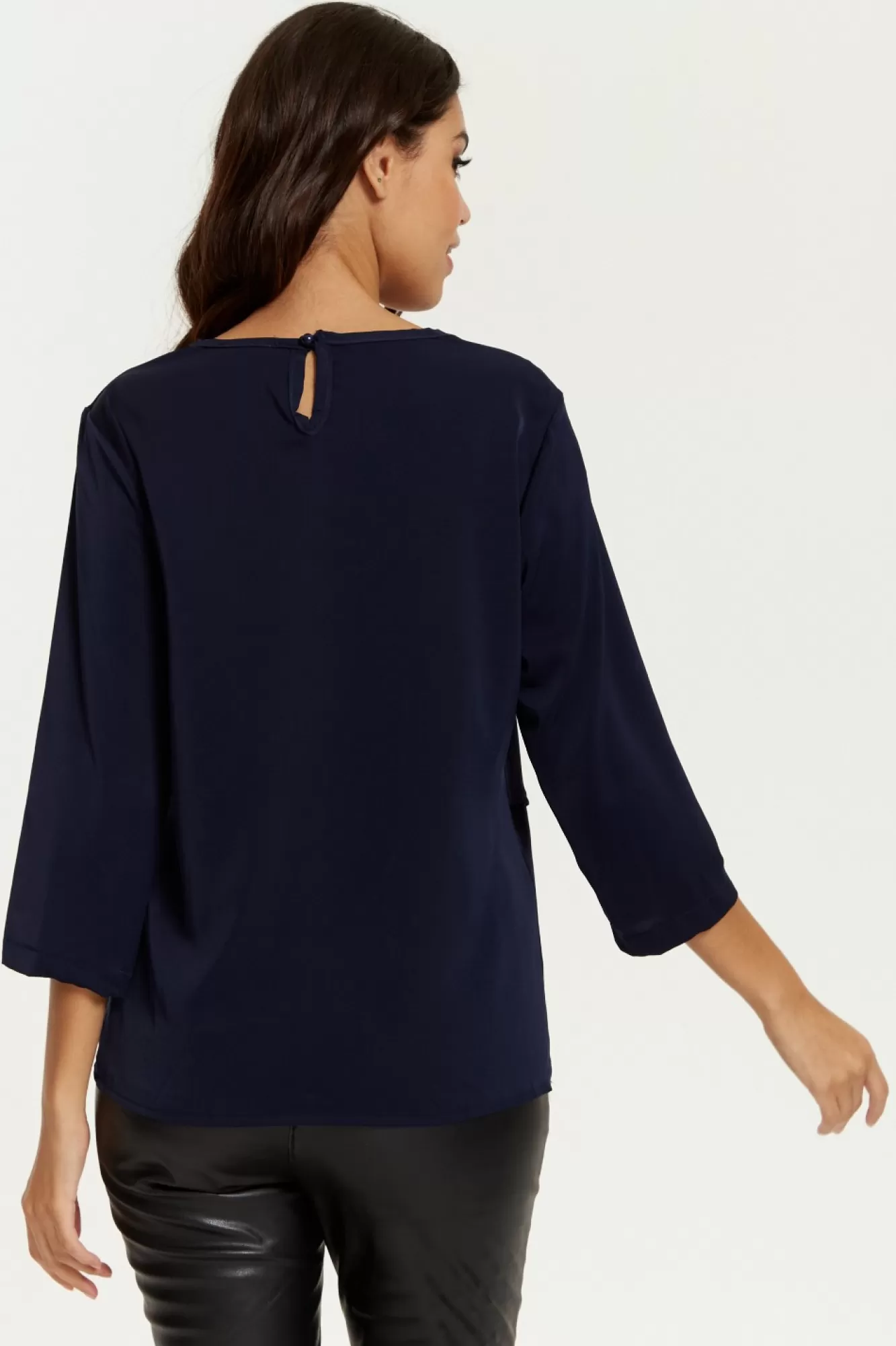 Blouses^Hoxton Gal 3/4 Sleeves V Neck Layered Relaxed Fit Top Navy