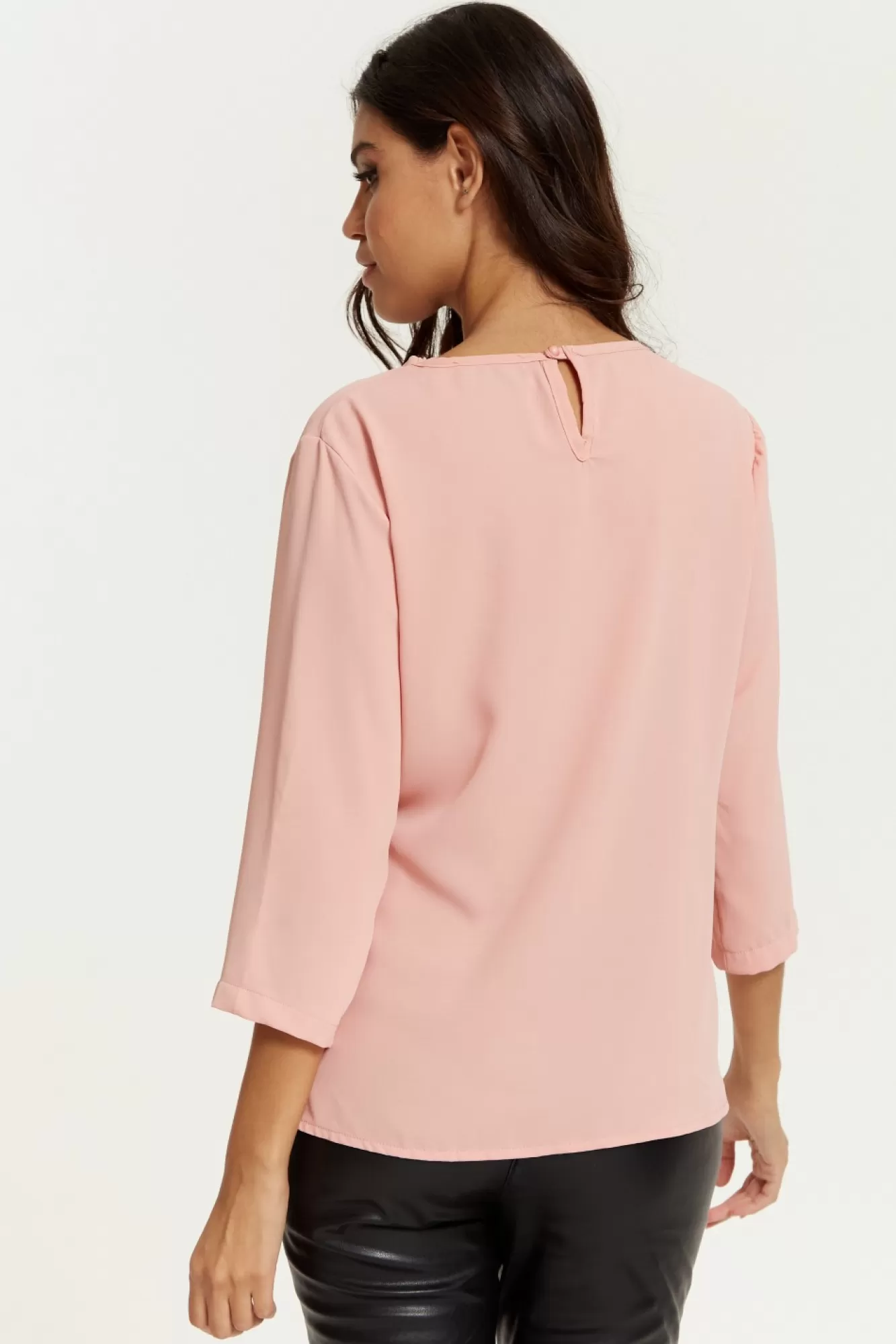 Blouses^Hoxton Gal 3/4 Sleeves V Neck Layered Relaxed Fit Top Pink