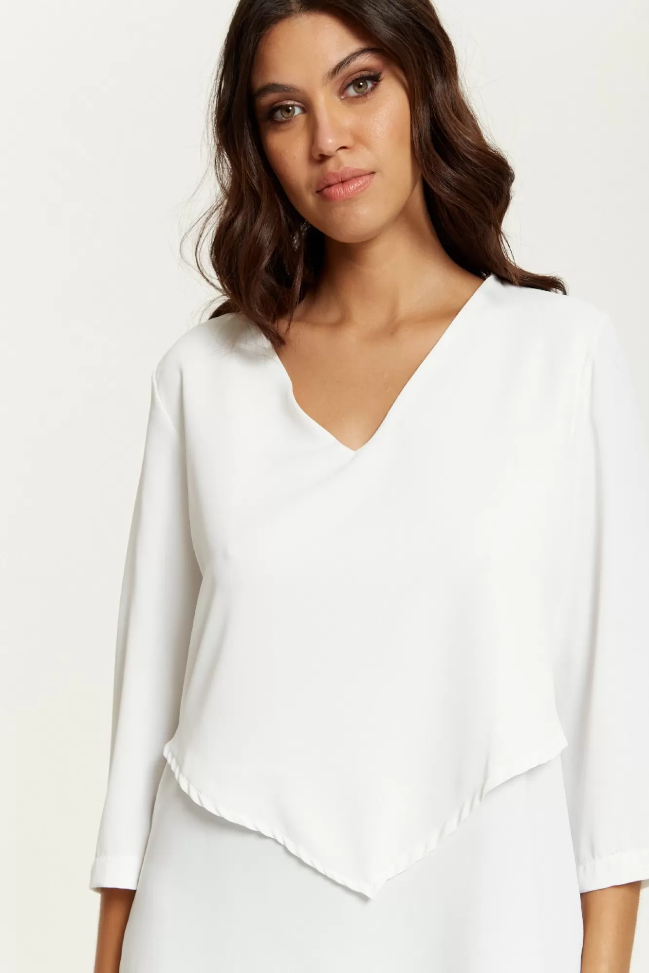 Blouses^Hoxton Gal 3/4 Sleeves V Neck Layered Relaxed Fit Top White