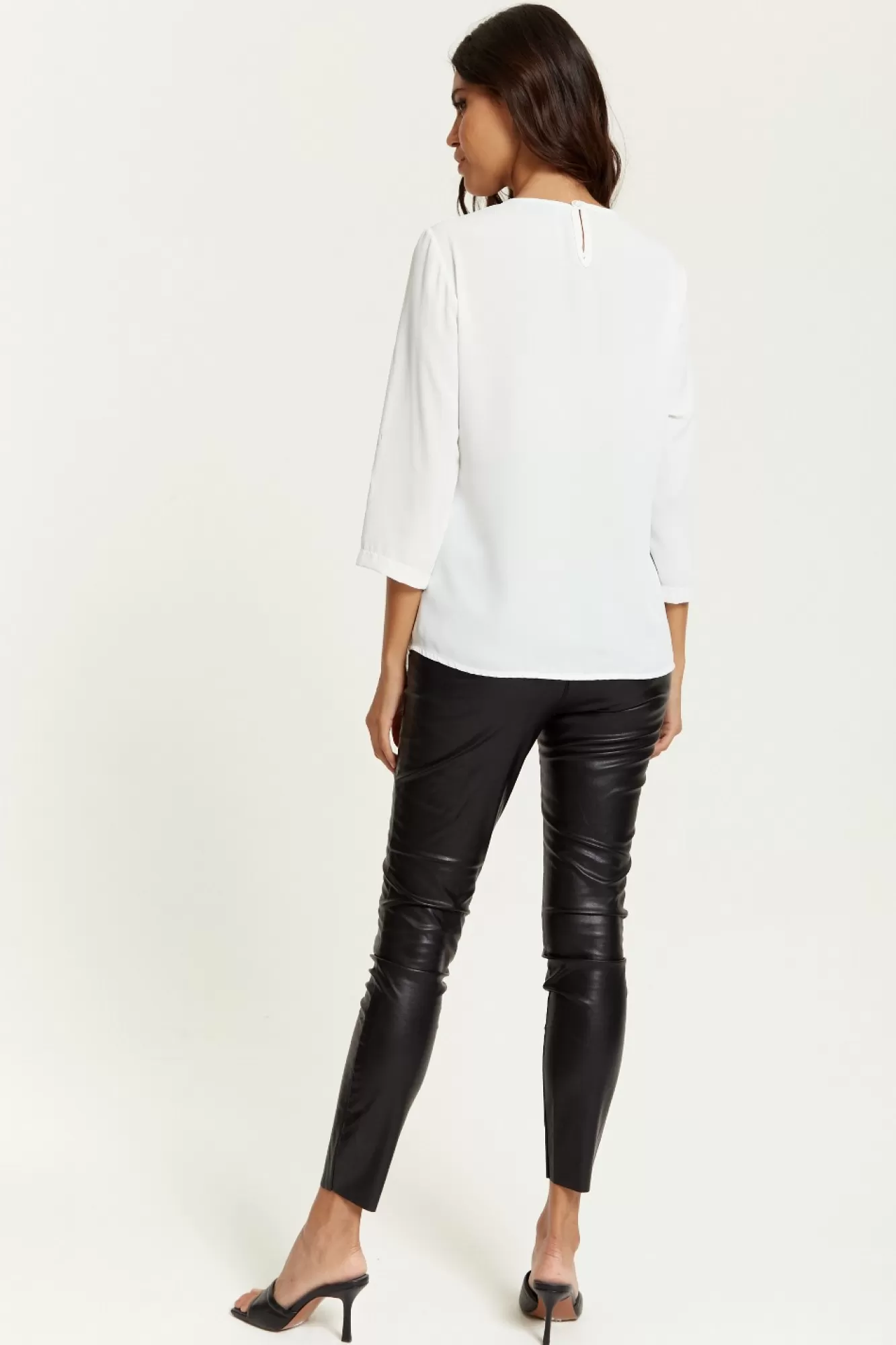 Blouses^Hoxton Gal 3/4 Sleeves V Neck Layered Relaxed Fit Top White