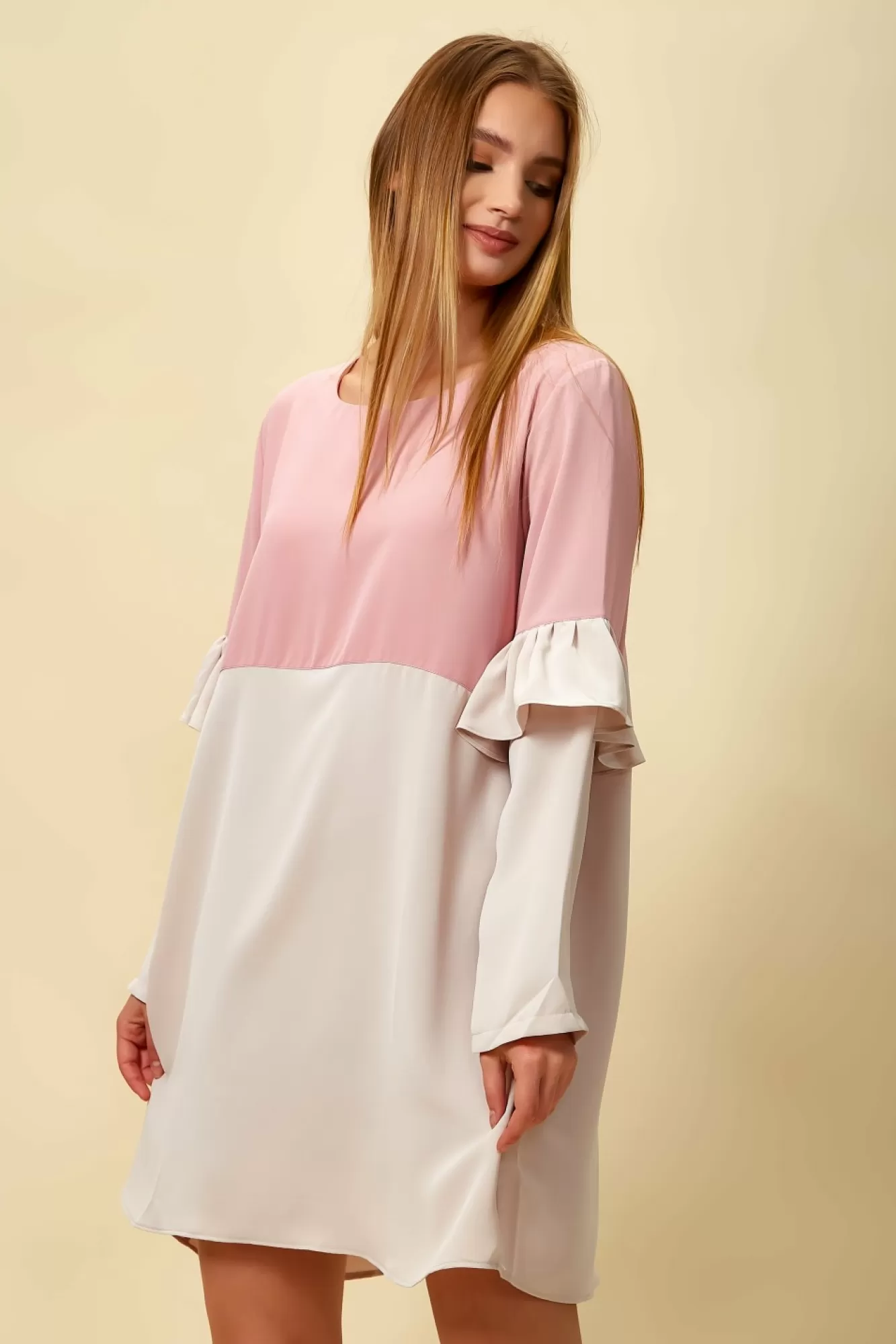 Blouses^Hoxton Gal Colour Block Top With Frill Sleeve White Blossom