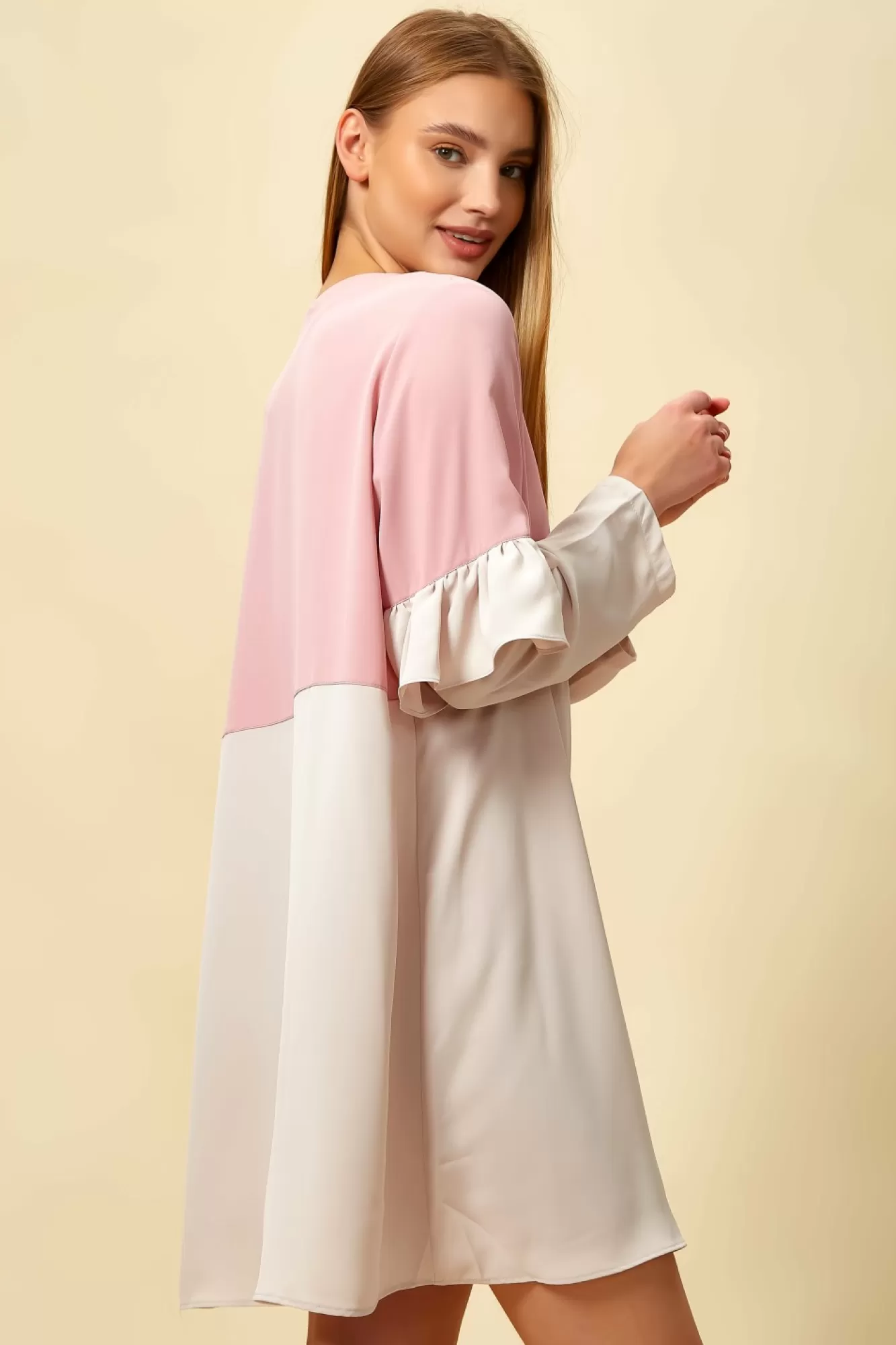 Blouses^Hoxton Gal Colour Block Top With Frill Sleeve White Blossom