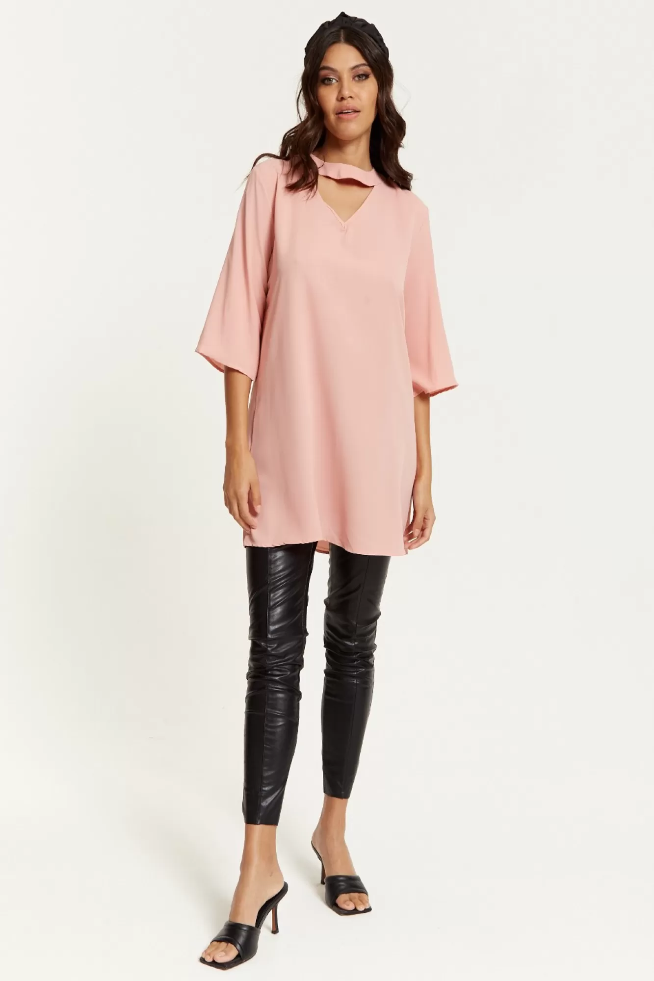 Blouses^Hoxton Gal Oversized Detailed Neckline Tunic Pink