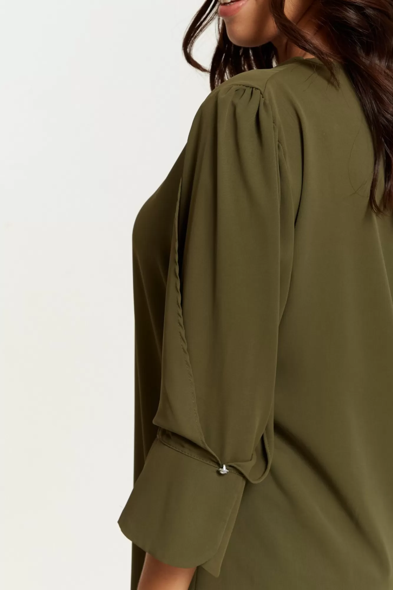 Blouses^Hoxton Gal Oversized Detailed Sleeves V Neck Tunic In Khaki