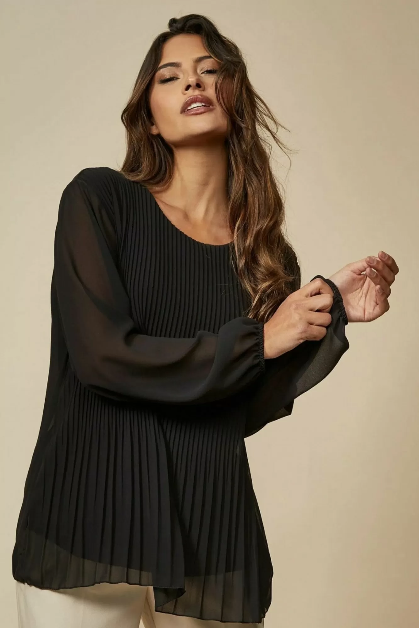 Blouses^Hoxton Gal Oversized Pleated Top With Tulle