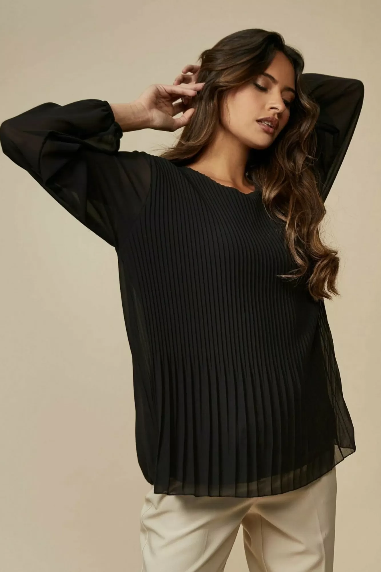 Blouses^Hoxton Gal Oversized Pleated Top With Tulle