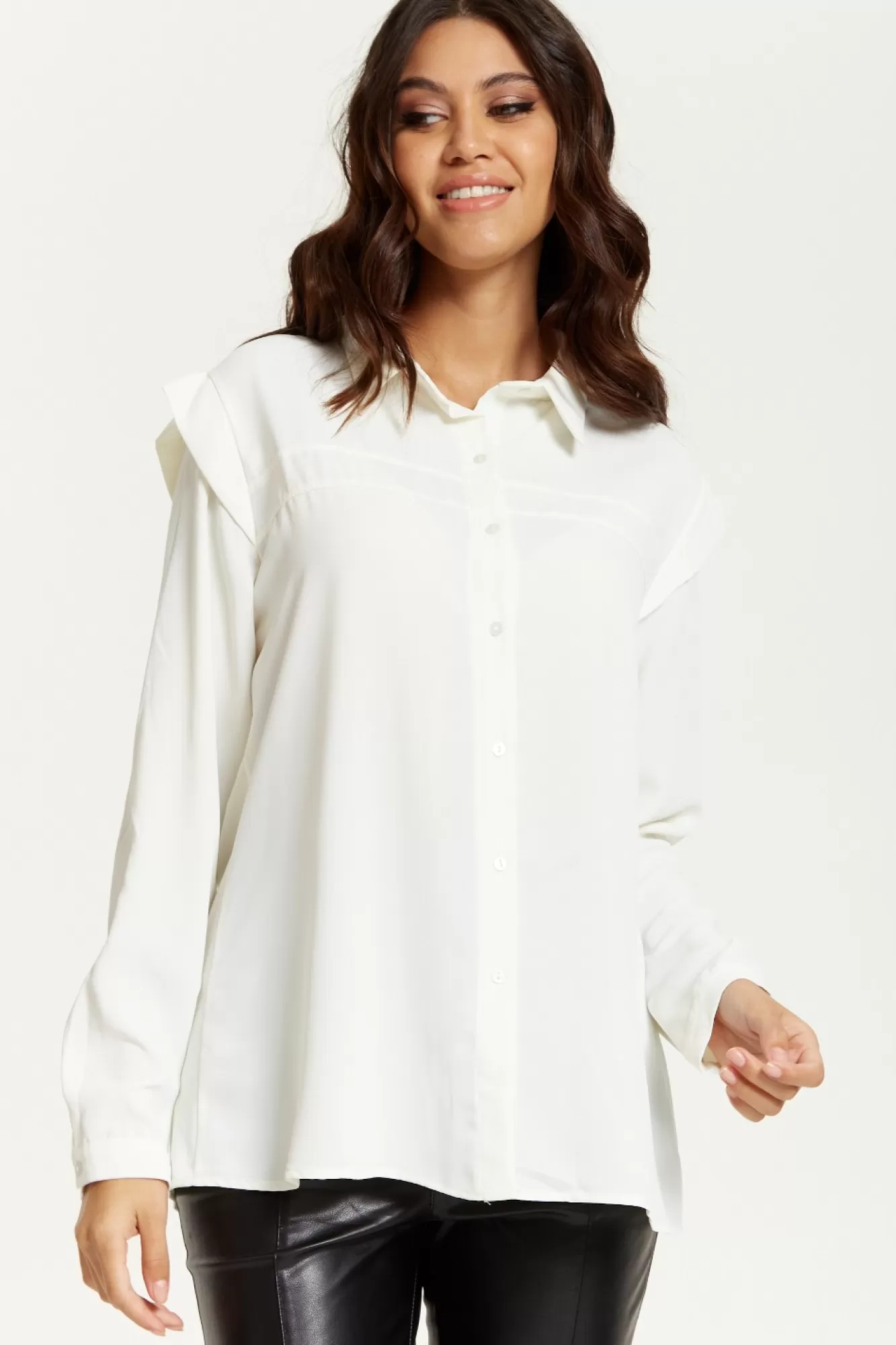 Blouses^Hoxton Gal Oversized Shoulder Detailed Long Sleeves Shirt White