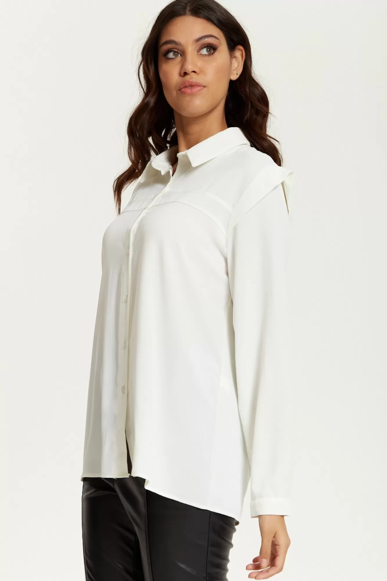 Blouses^Hoxton Gal Oversized Shoulder Detailed Long Sleeves Shirt White