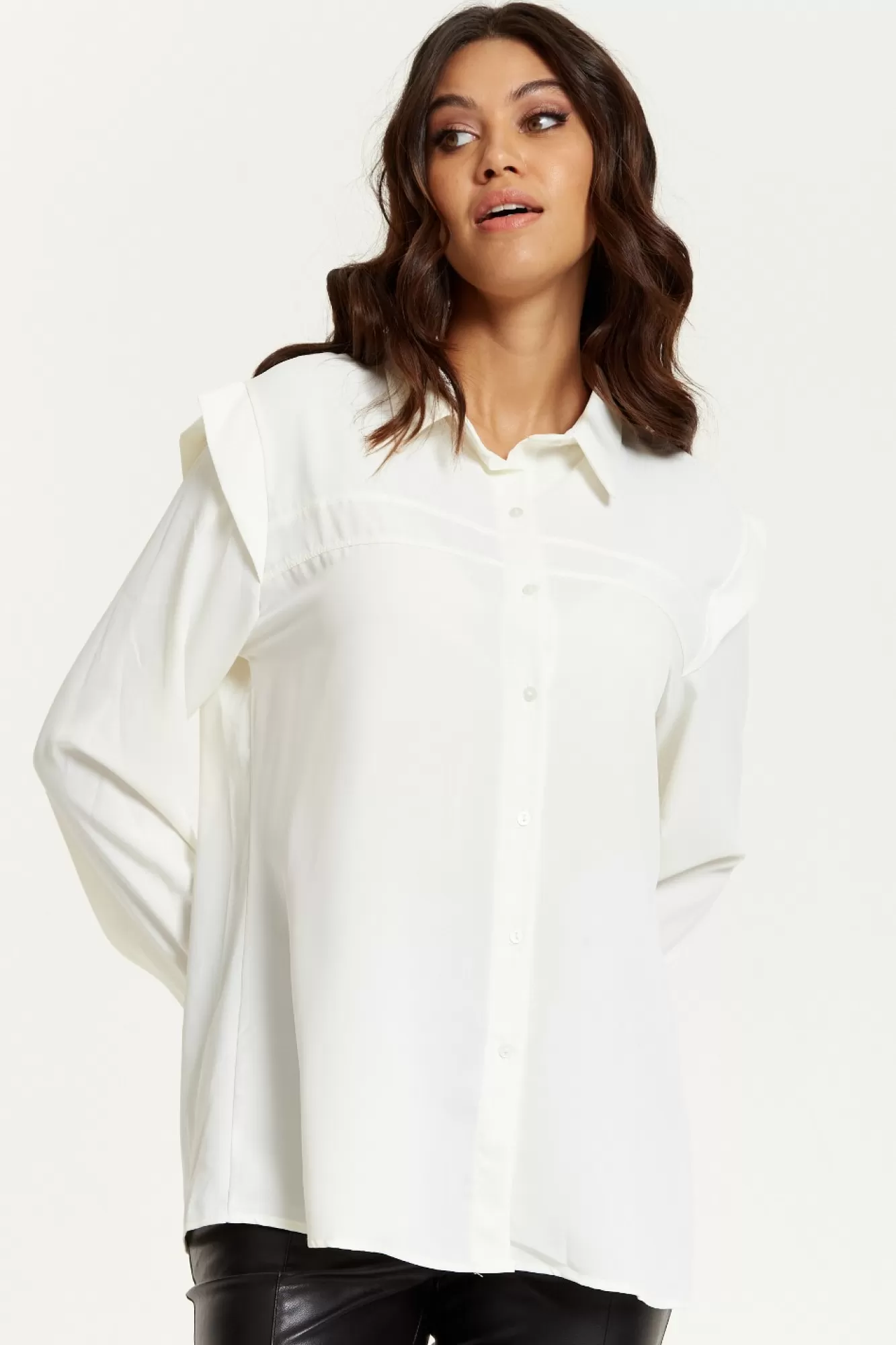 Blouses^Hoxton Gal Oversized Shoulder Detailed Long Sleeves Shirt White
