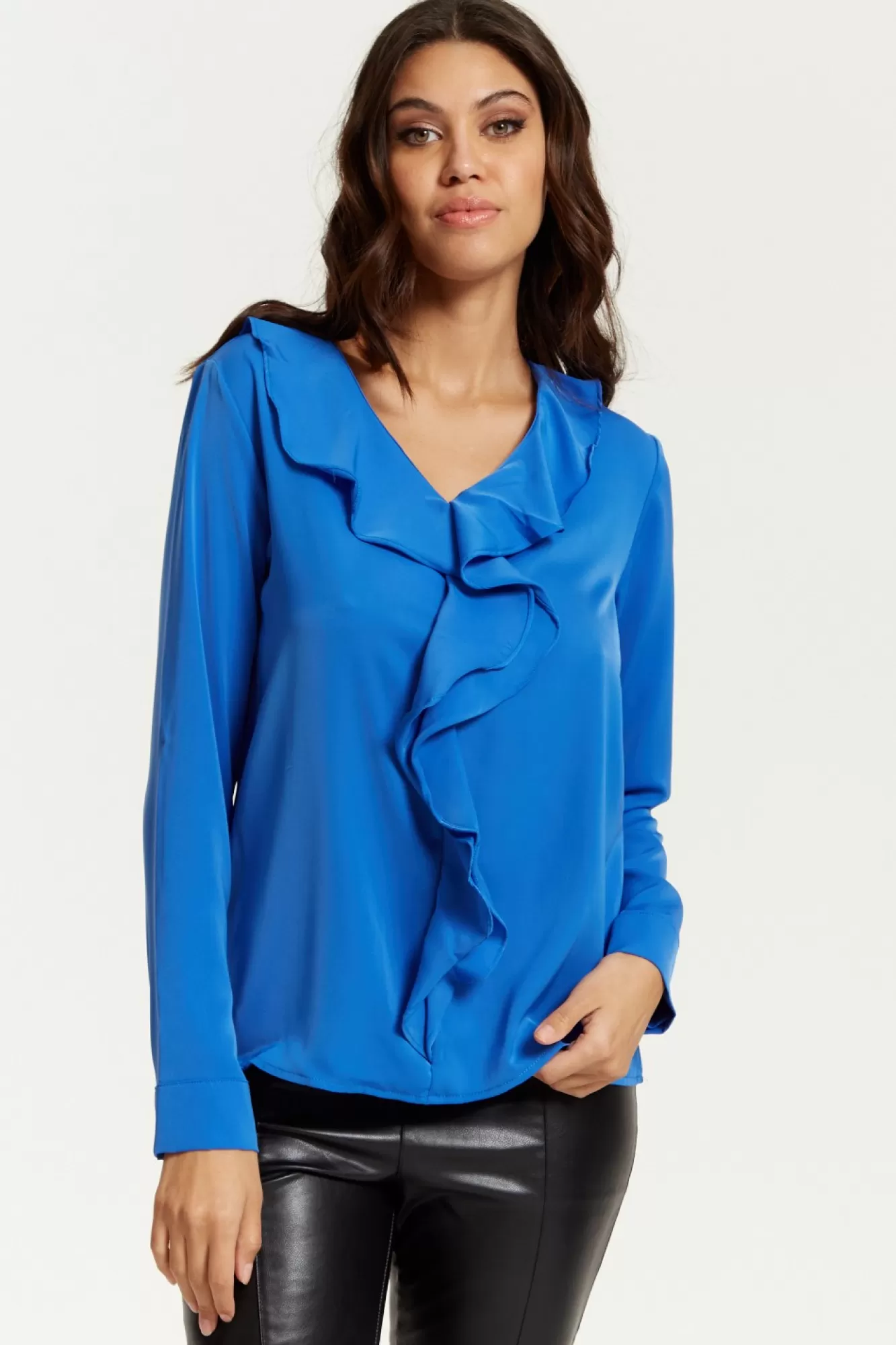 Blouses^Hoxton Gal Oversized Top With Frilled Front In Blue