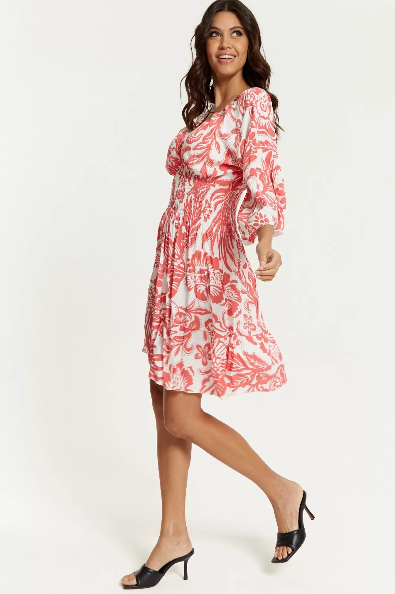 Mini Dresses^Hoxton Gal Oversized V Neck Detailed Floral Print Mini Dress Redwhite