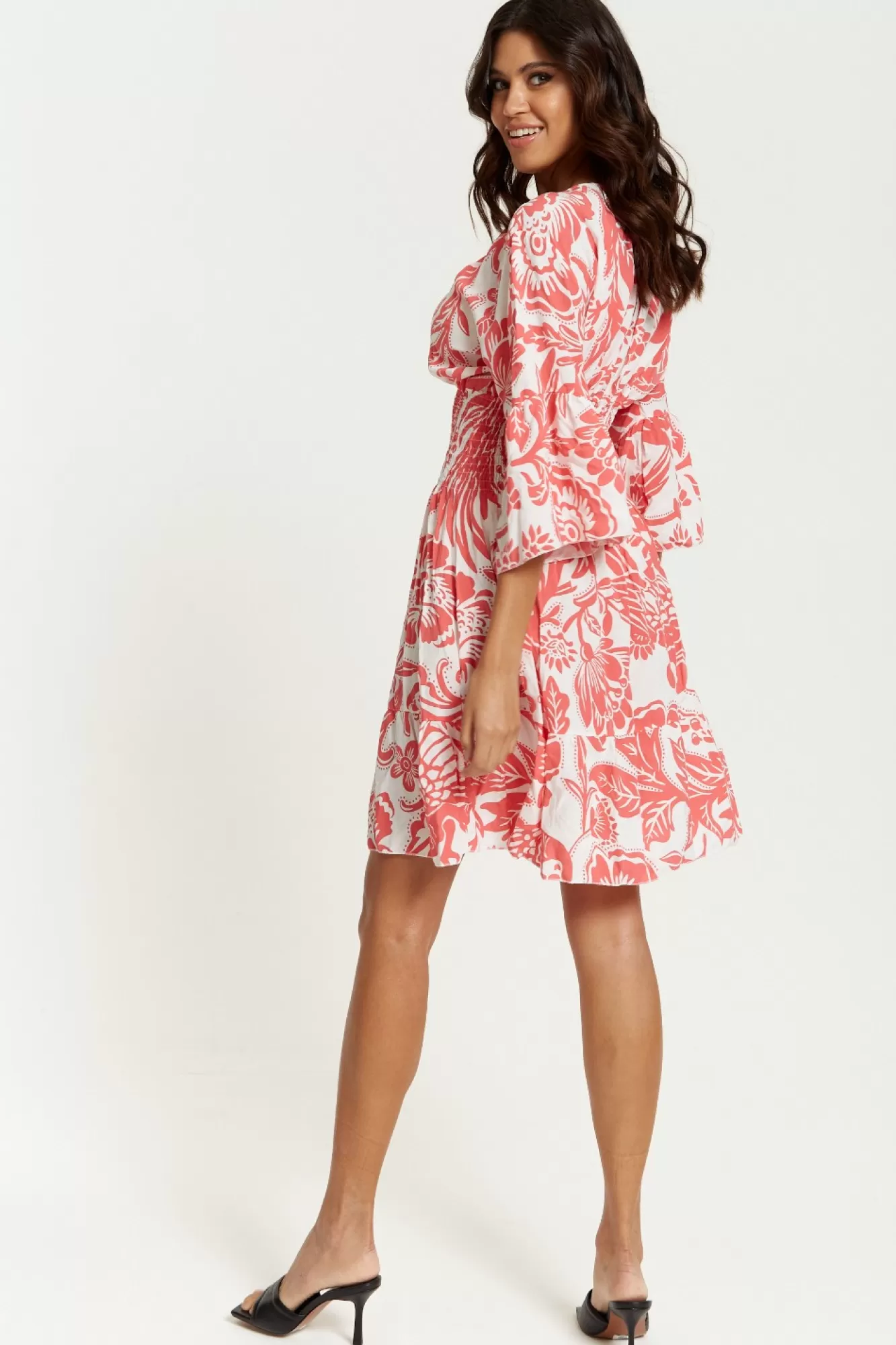 Mini Dresses^Hoxton Gal Oversized V Neck Detailed Floral Print Mini Dress Redwhite